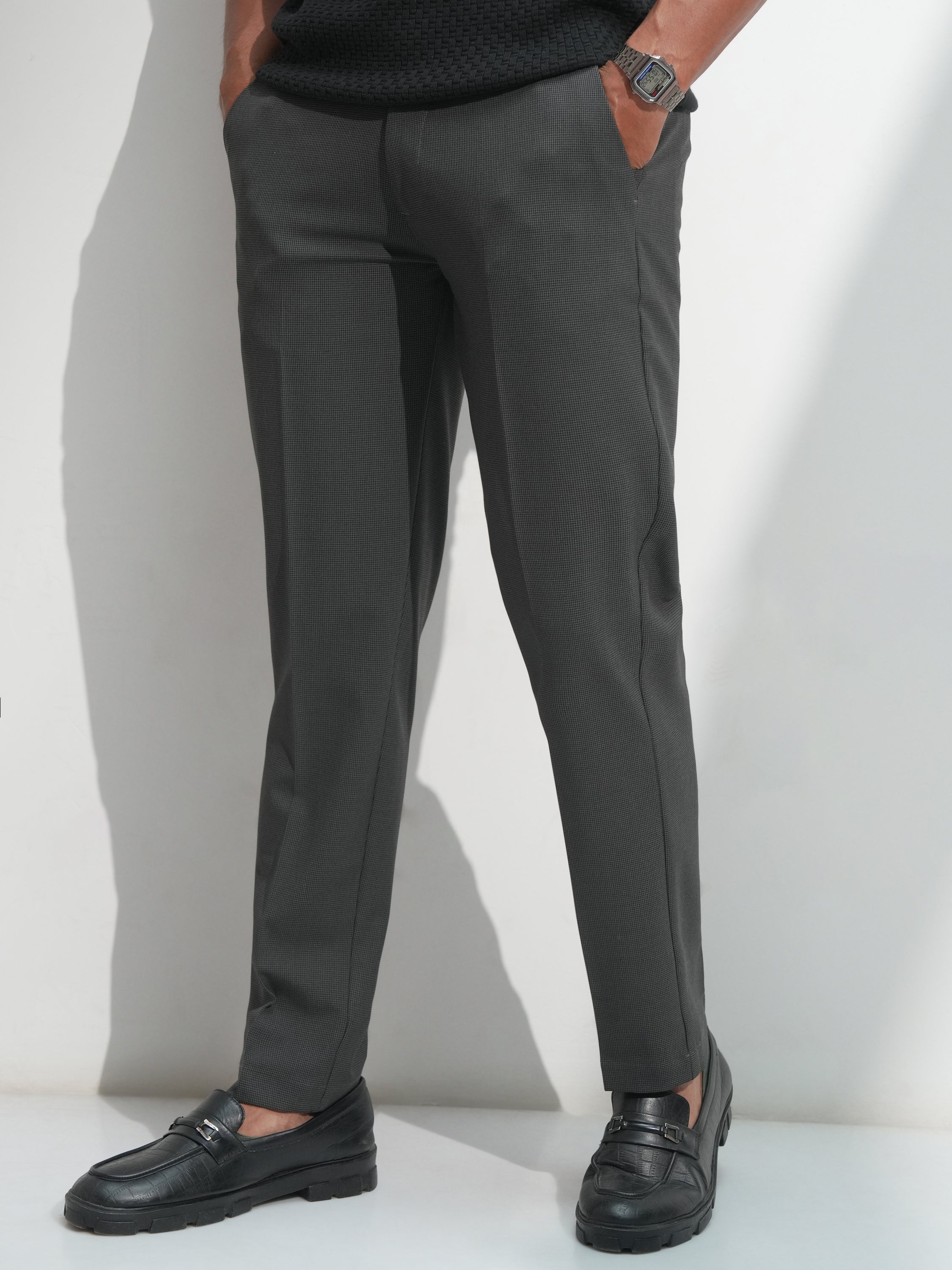 Highlander Men Charcoal Slim Fit Solid Casual Trouser - Charcoal - Image 4