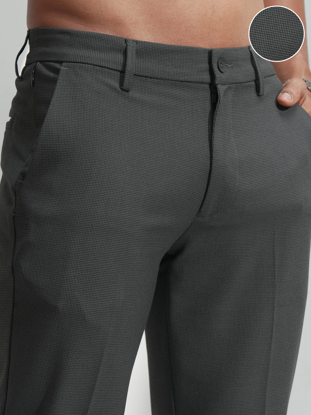 Highlander Men Charcoal Slim Fit Solid Casual Trouser - Charcoal - Image 5