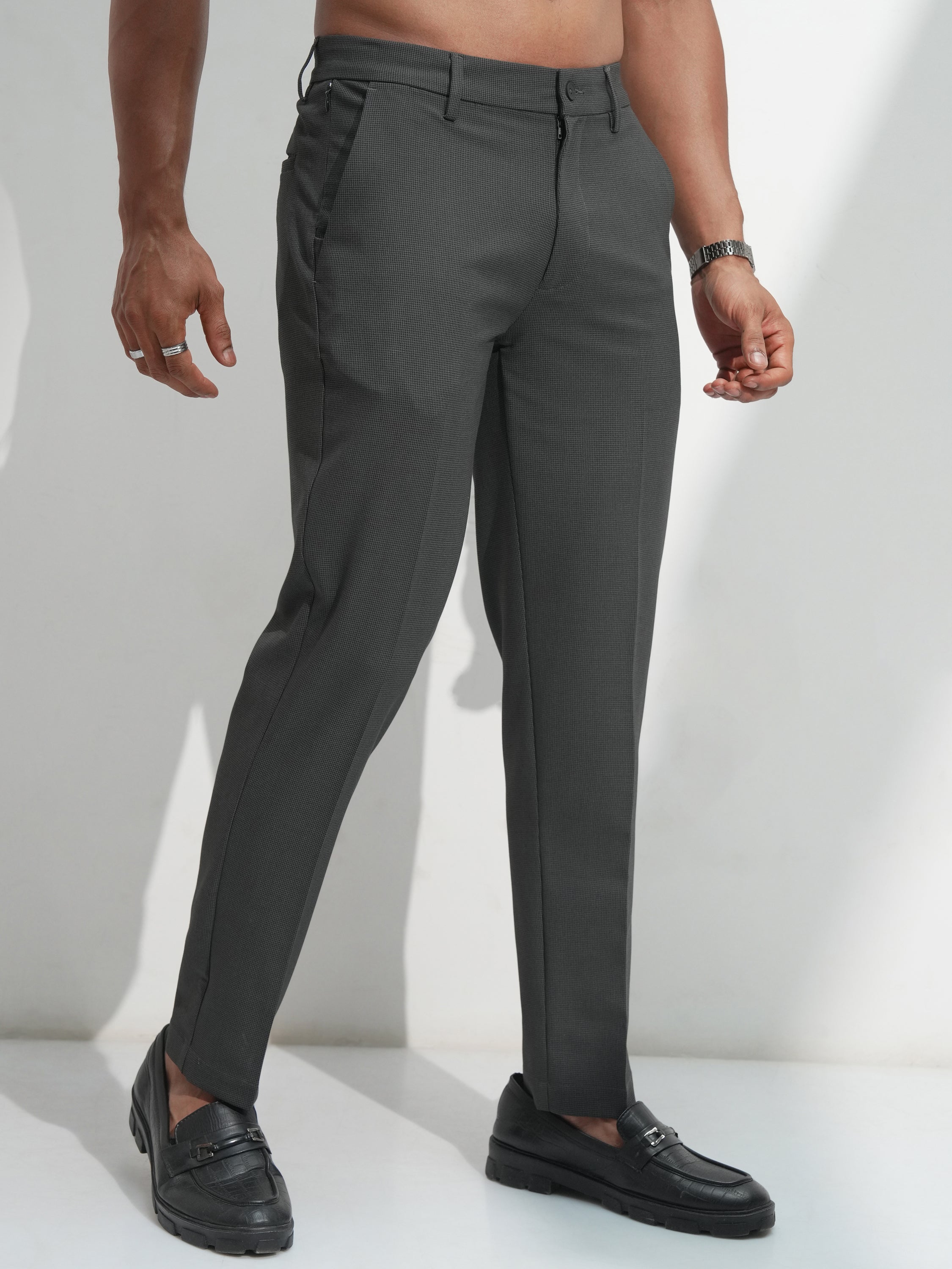 Highlander Men Charcoal Slim Fit Solid Casual Trouser - Charcoal - Image 6