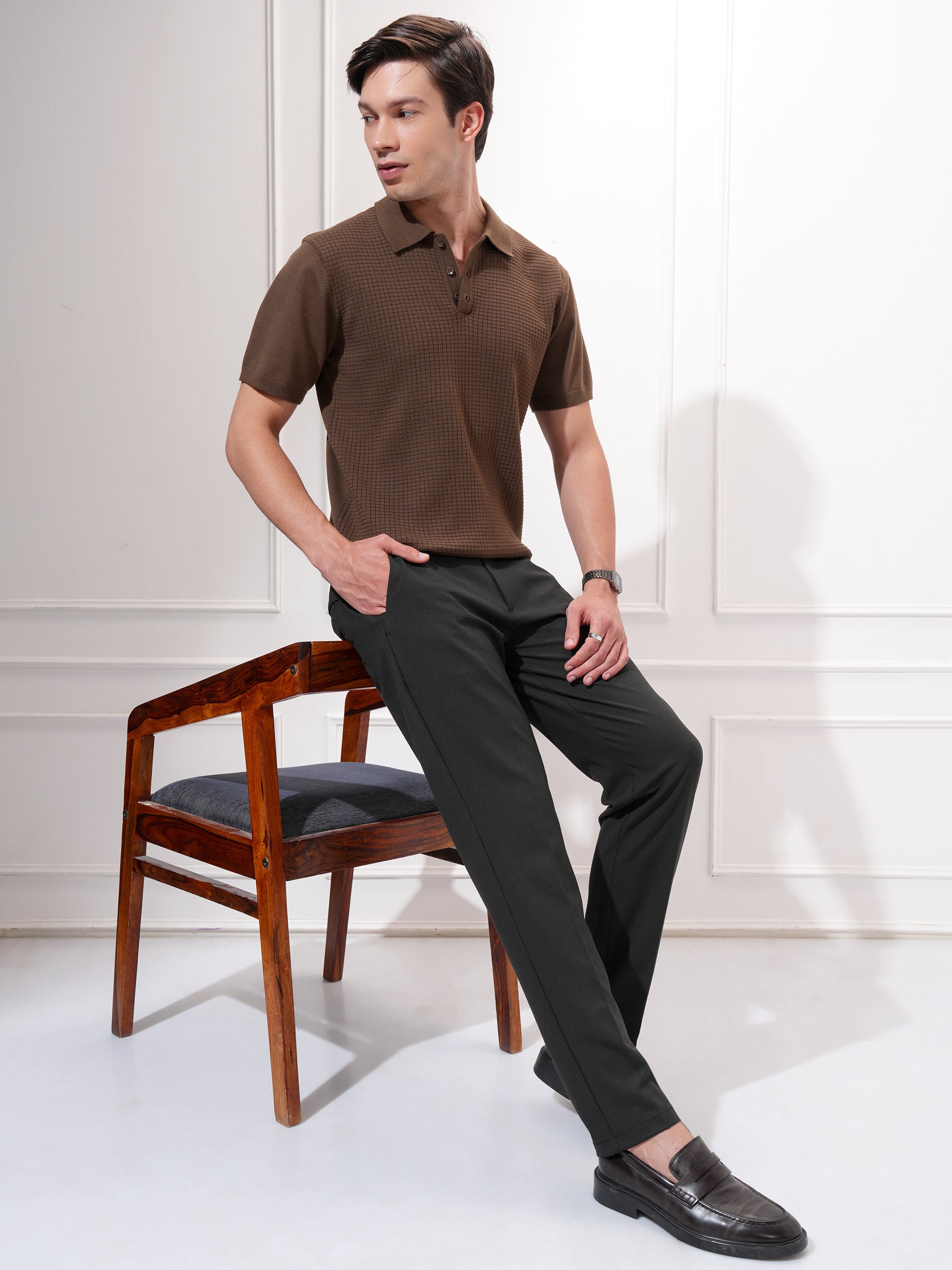 Highlander Men Black Slim Fit Solid Casual Trouser - Black - Image 2