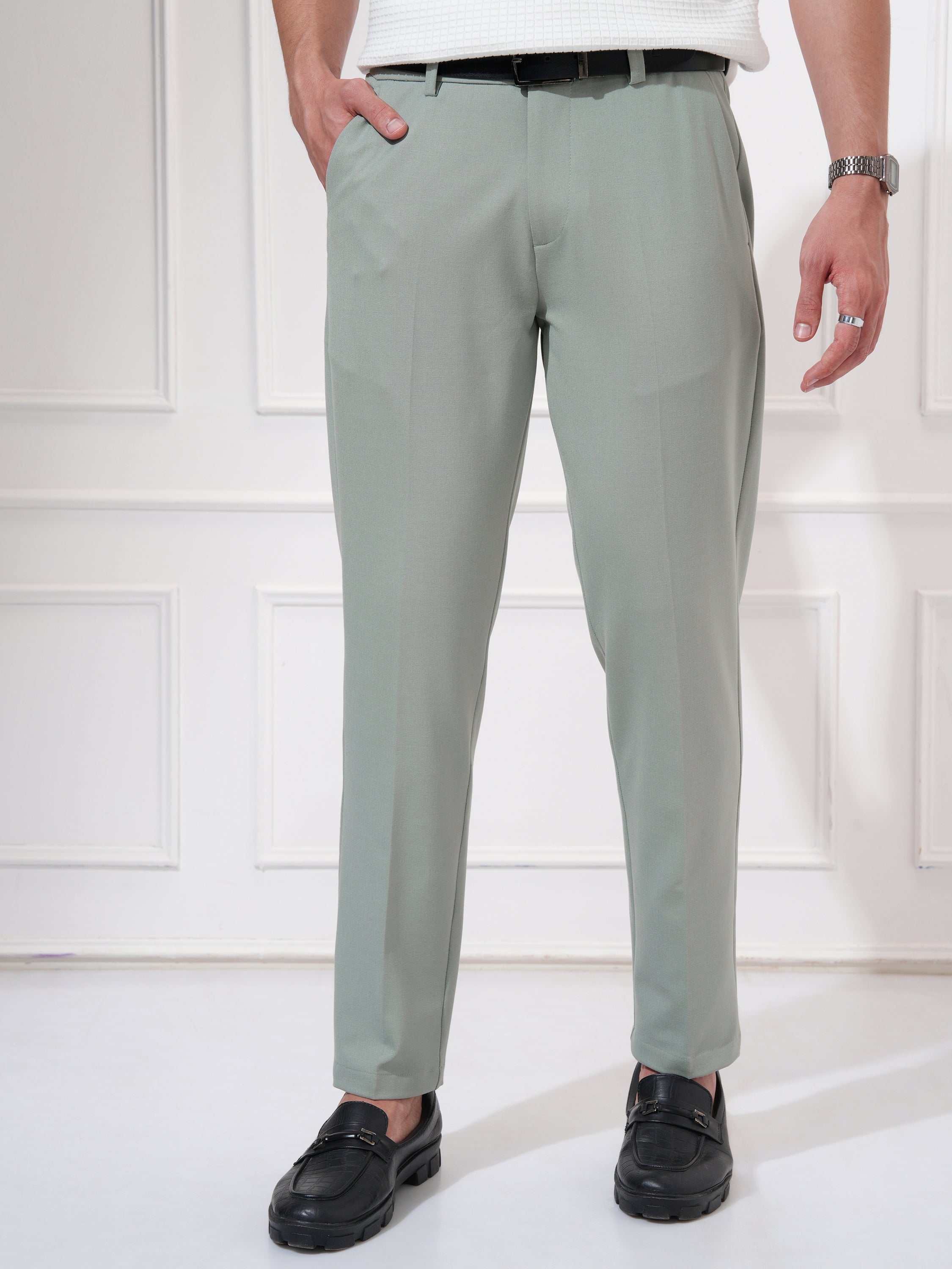 Highlander Men Olive Slim Fit Solid Casual Trouser - Olive - Image 4