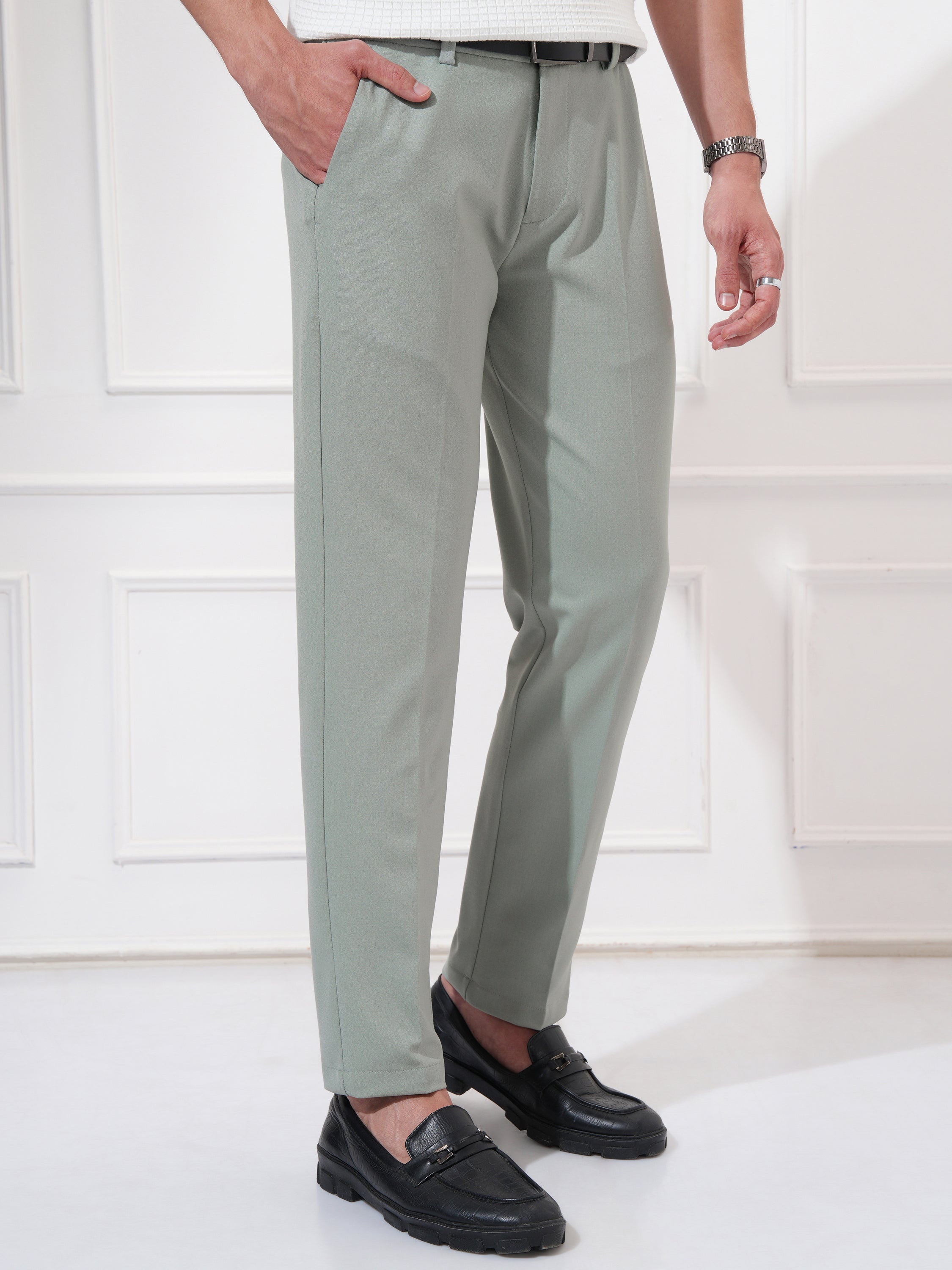 Highlander Men Olive Slim Fit Solid Casual Trouser - Olive - Image 6