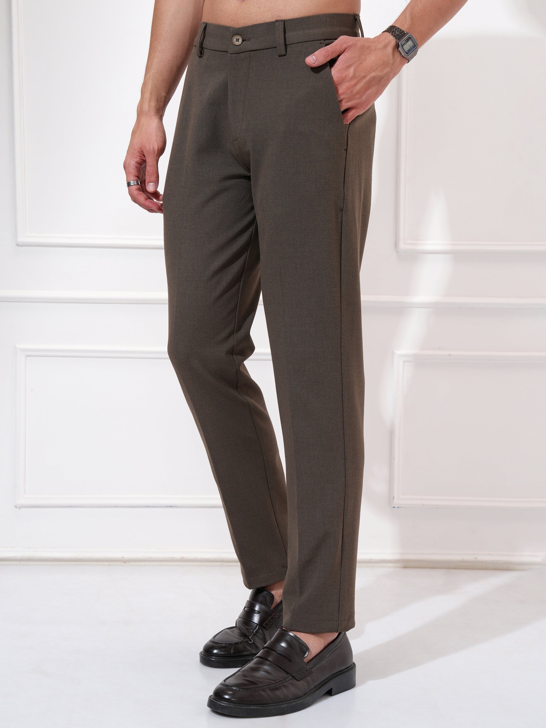 Highlander Men Khaki Slim Fit Solid Casual Trouser - Khaki - Image 4