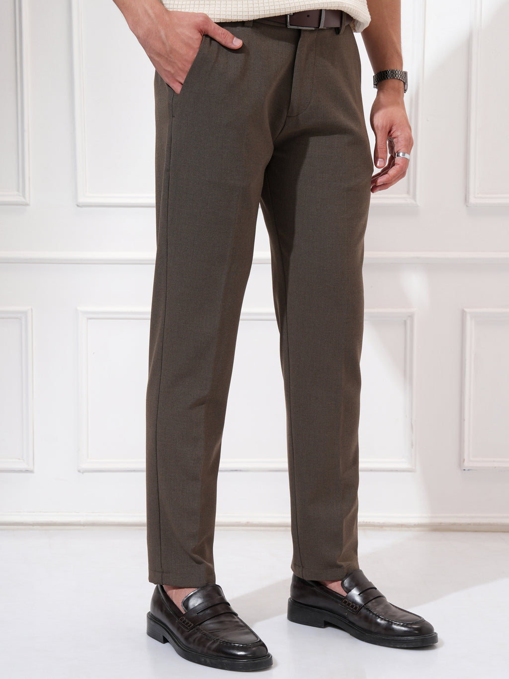 Highlander Men Khaki Slim Fit Solid Casual Trouser - Khaki - Image 6