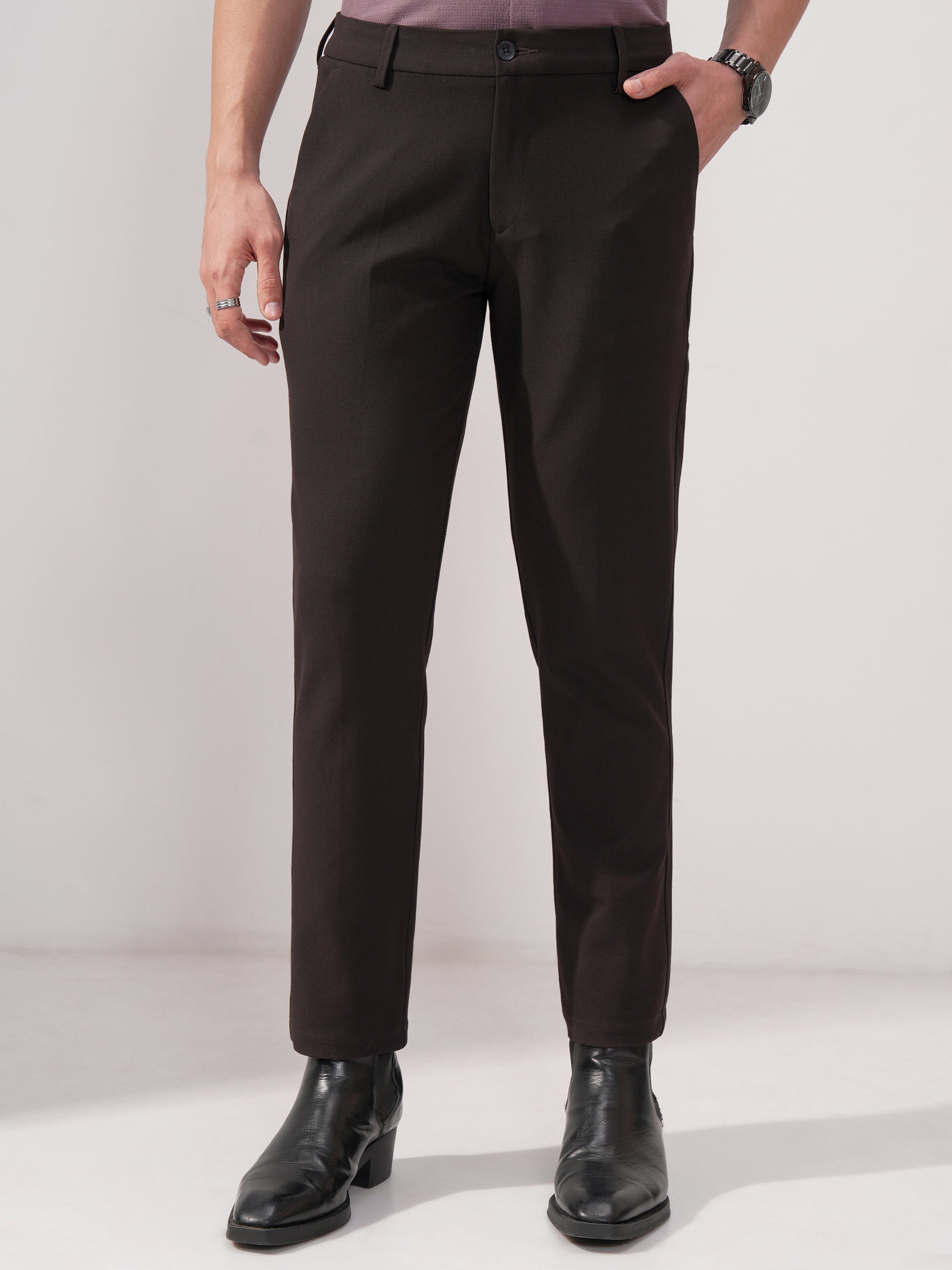 Highlander Men Purple Slim Fit Solid Formal Trouser - Purple - Image 1