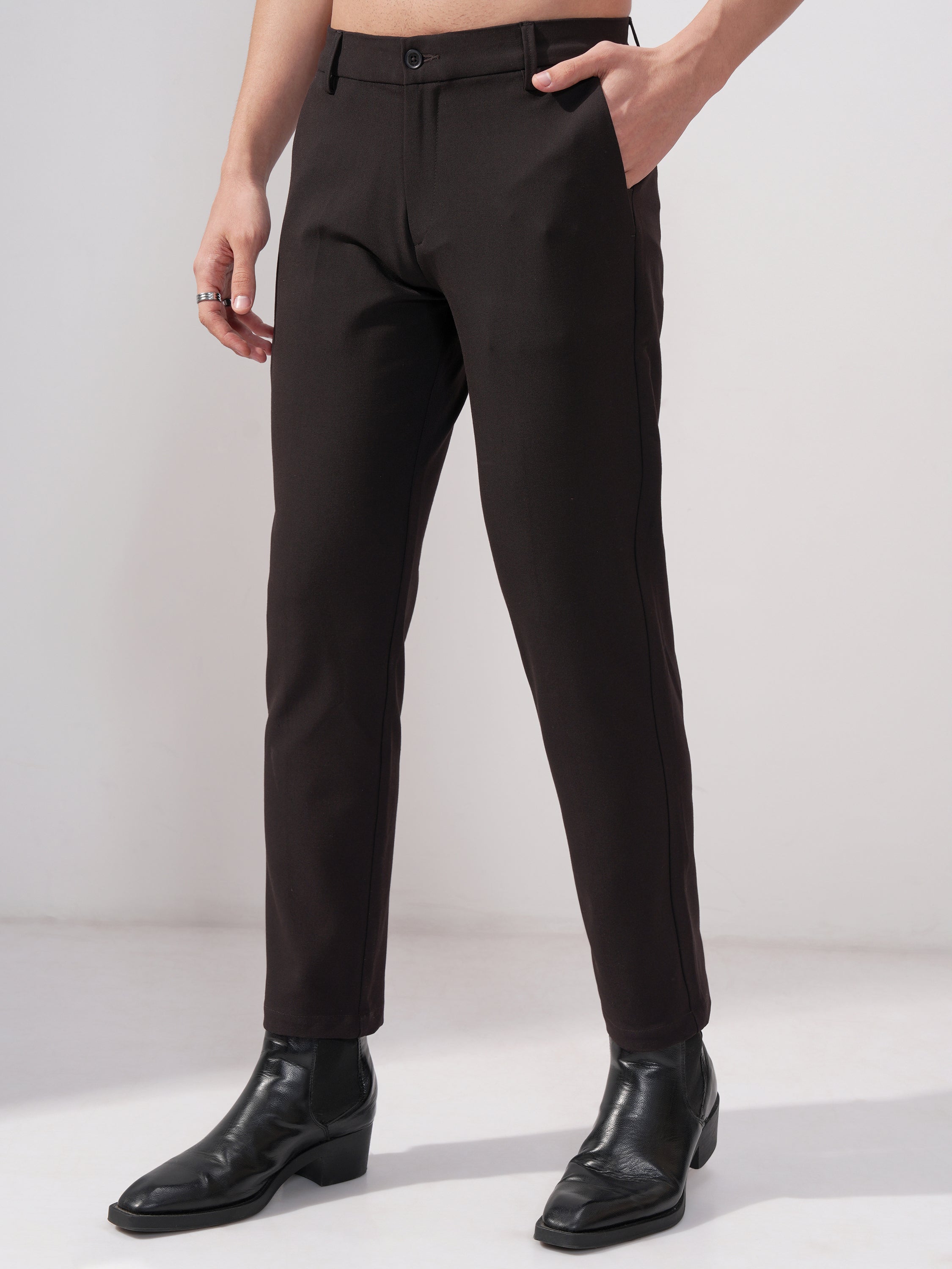 Highlander Men Purple Slim Fit Solid Formal Trouser - Purple - Image 4