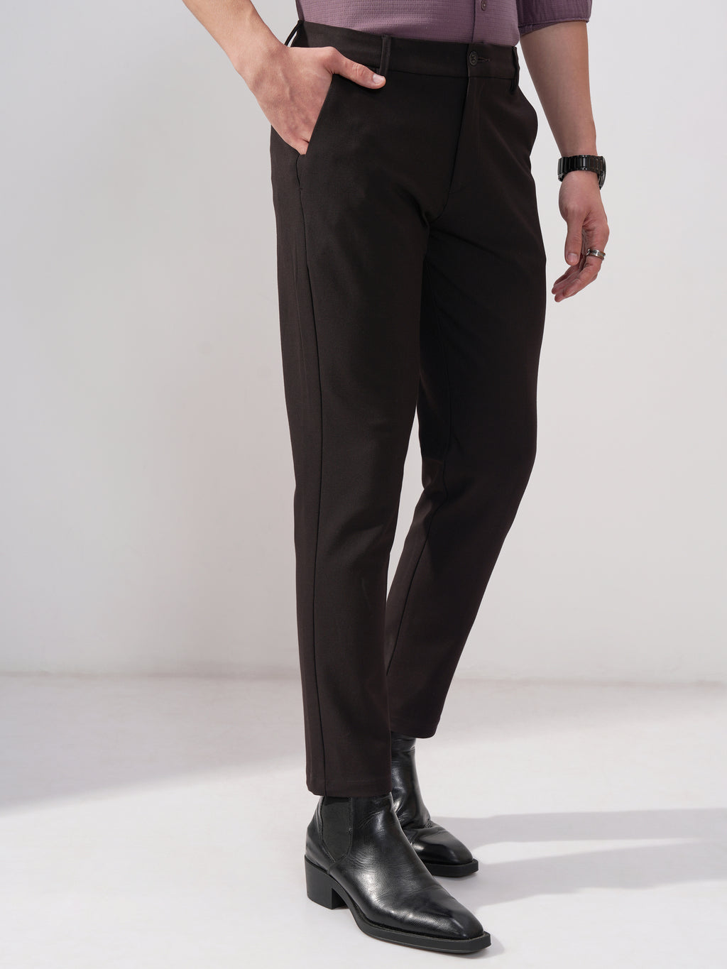 Highlander Men Purple Slim Fit Solid Formal Trouser - Purple - Image 6