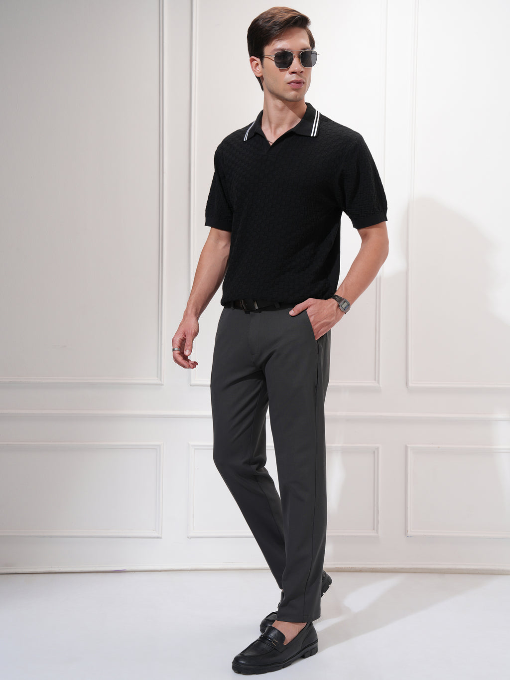 Highlander Men Charcoal Slim Fit Solid Casual Trouser - Charcoal - Image 2