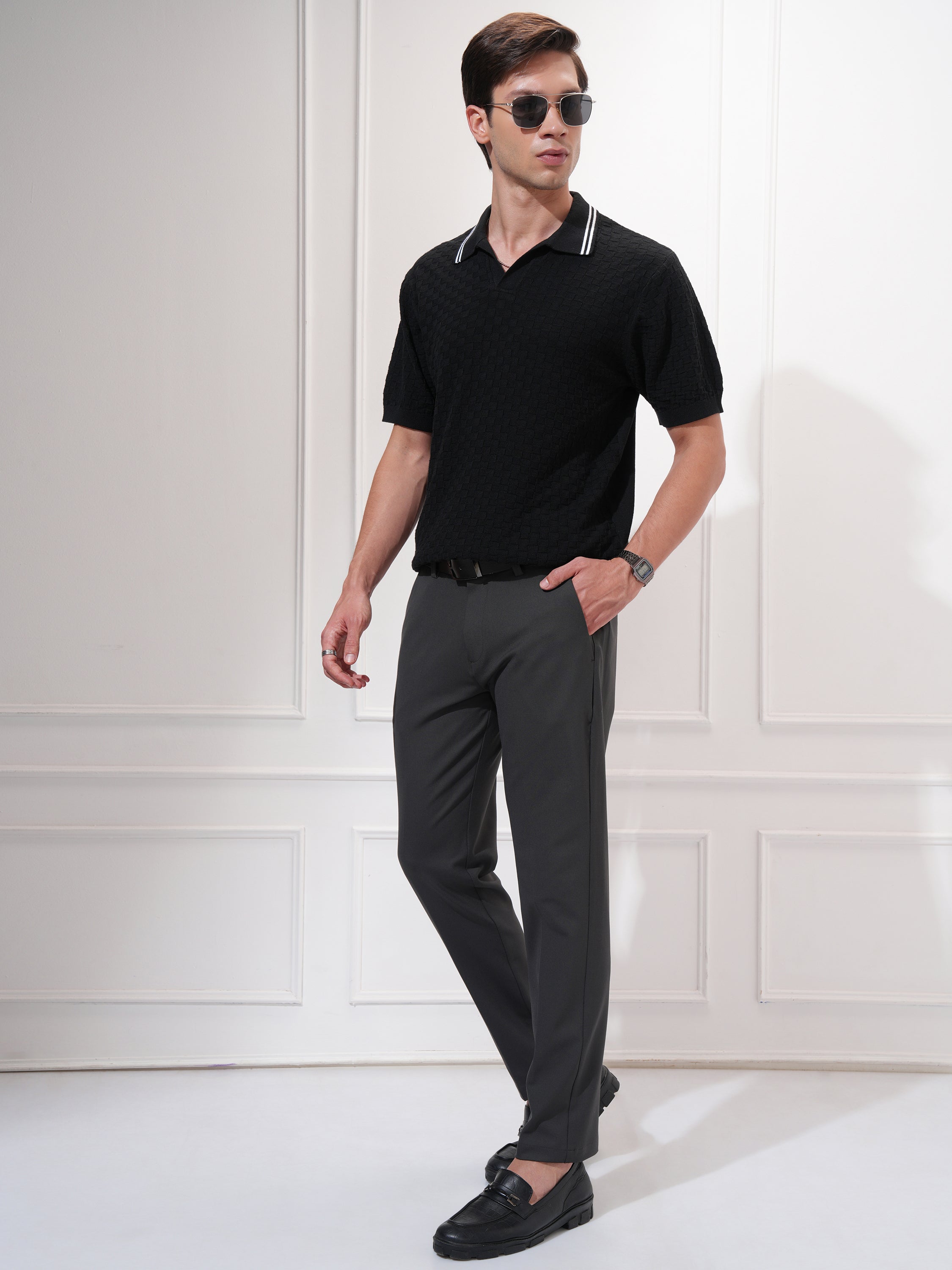 Highlander Men Charcoal Slim Fit Solid Casual Trouser - Charcoal - Image 2