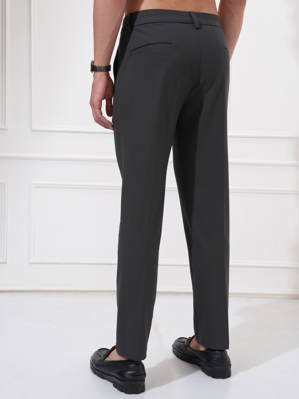 Highlander Men Charcoal Slim Fit Solid Casual Trouser - Charcoal - Image 3