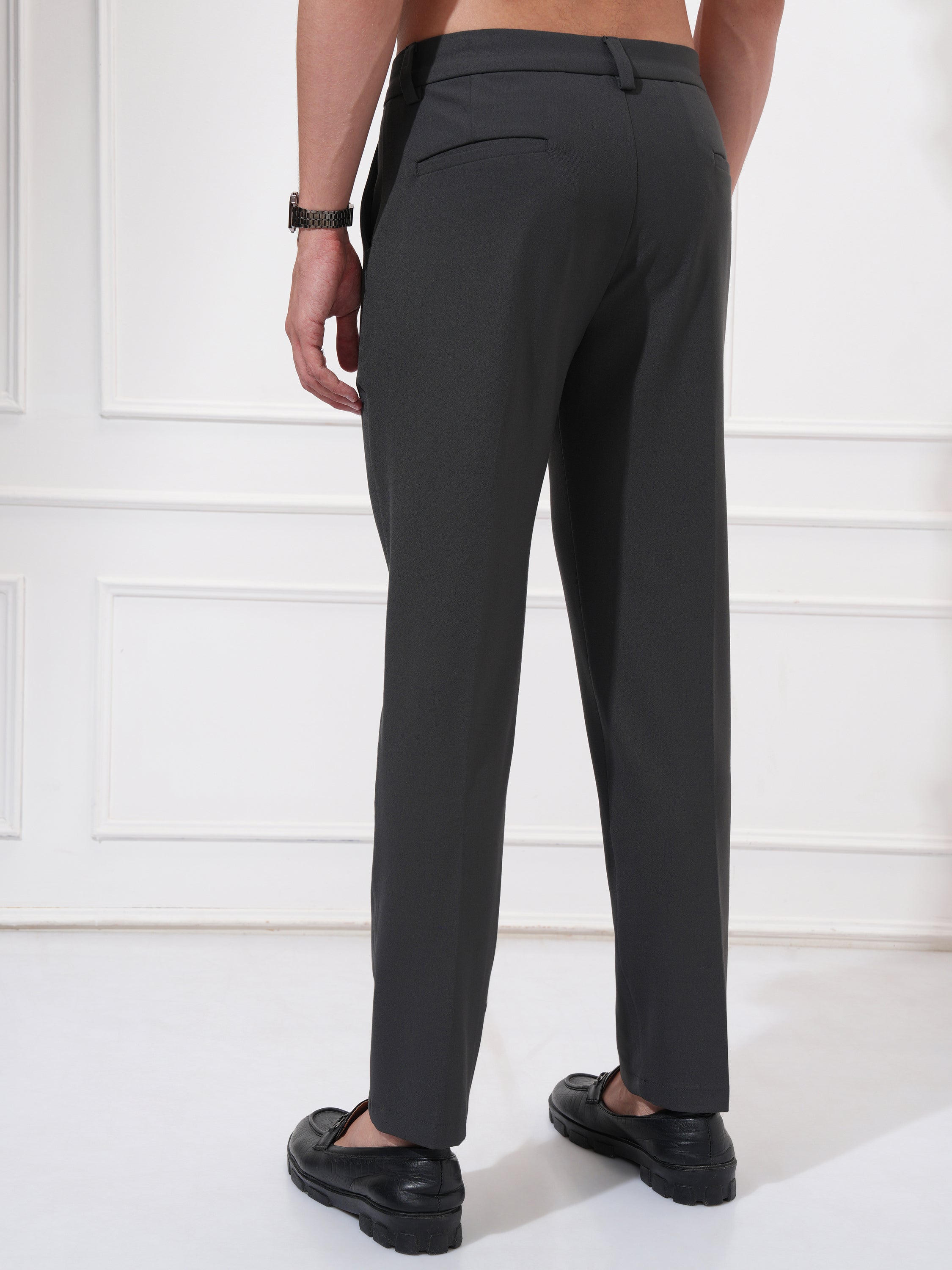 Highlander Men Charcoal Slim Fit Solid Casual Trouser - Charcoal - Image 3