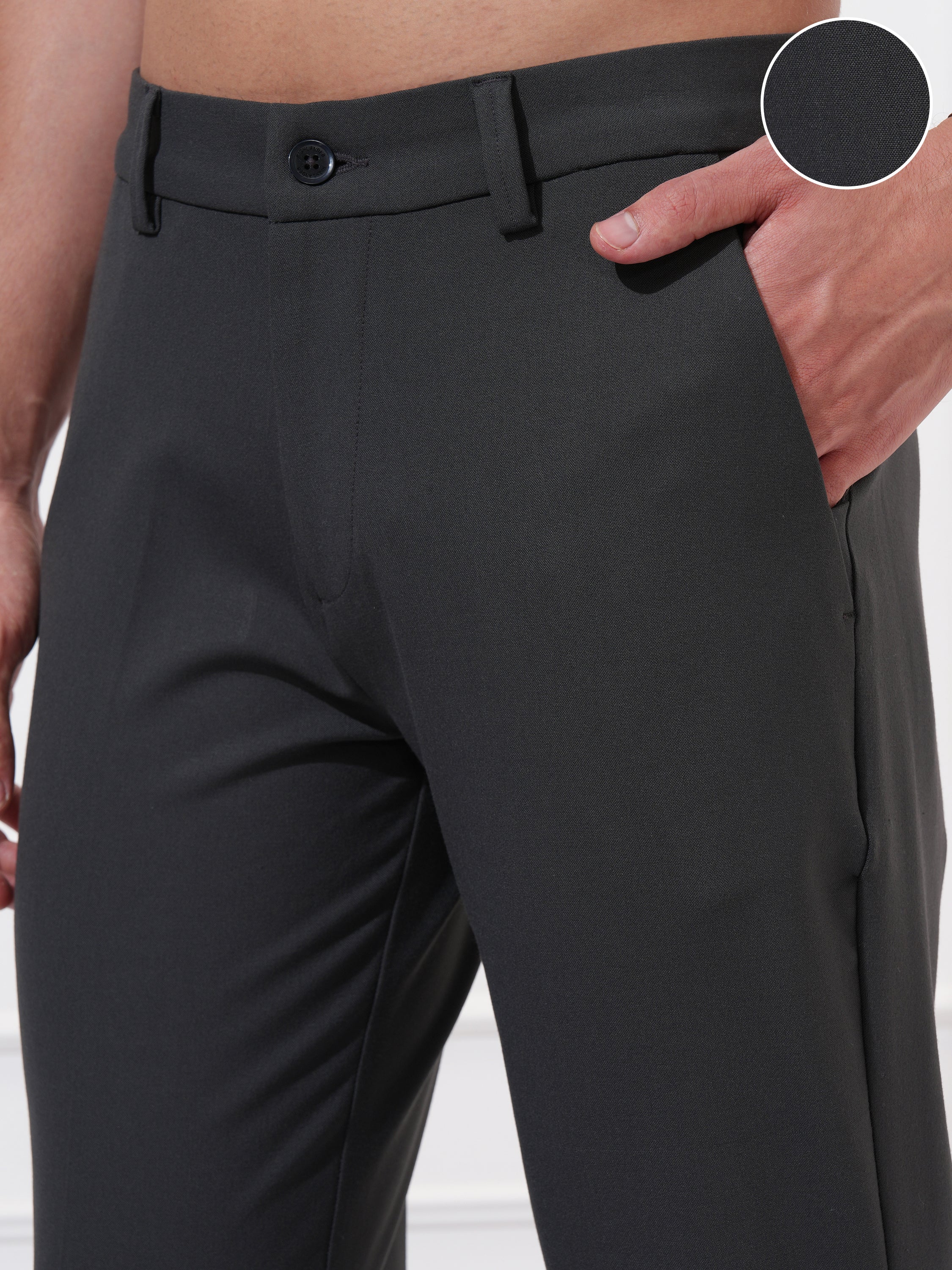 Highlander Men Charcoal Slim Fit Solid Casual Trouser - Charcoal - Image 5