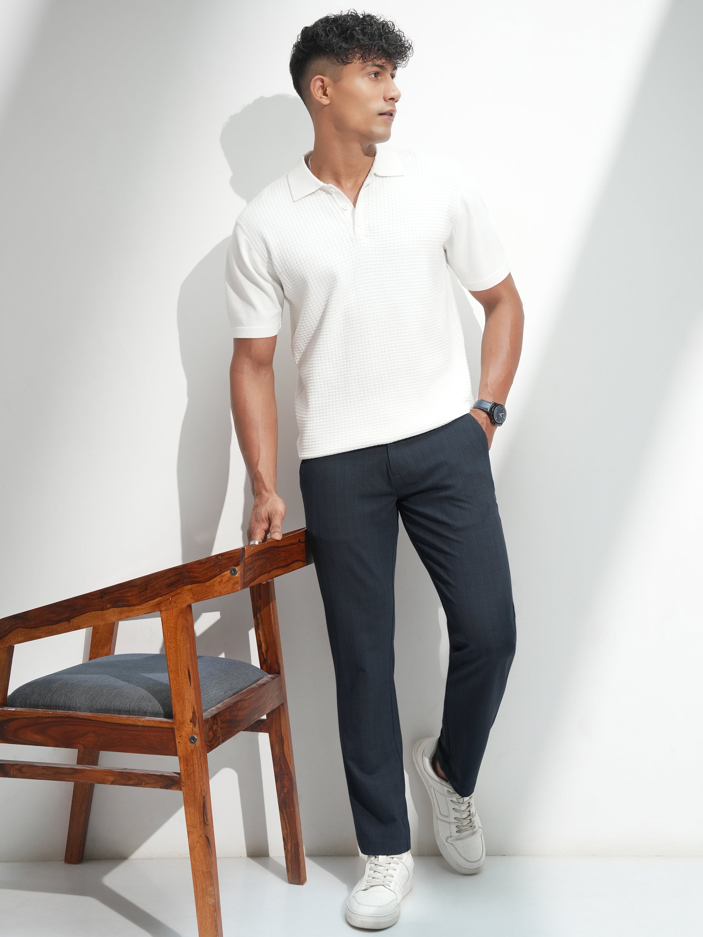 Highlander Men Navy Blue Slim Fit Solid Casual Trouser - Navy Blue - Image 2