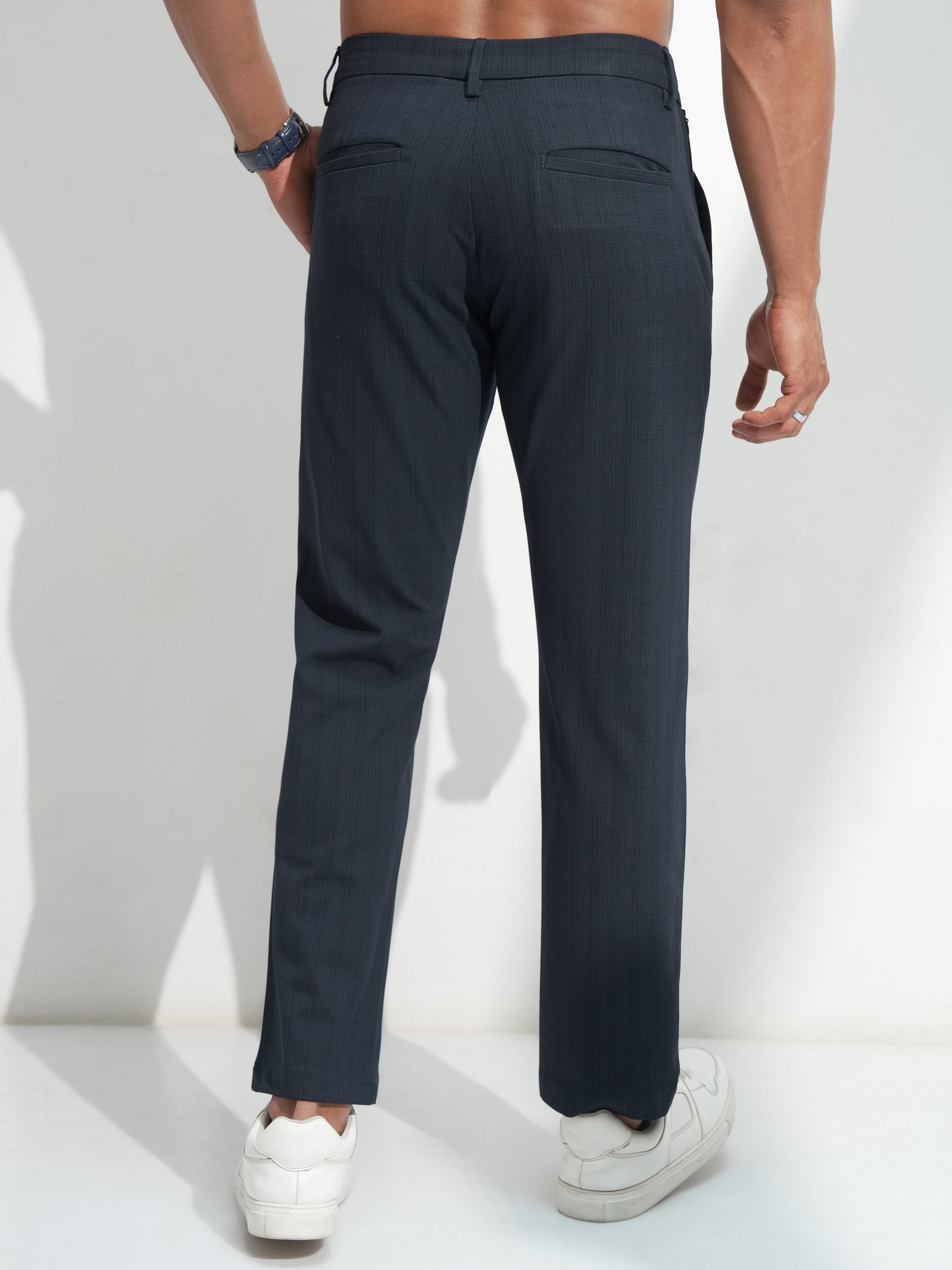 Highlander Men Navy Blue Slim Fit Solid Casual Trouser - Navy Blue - Image 3