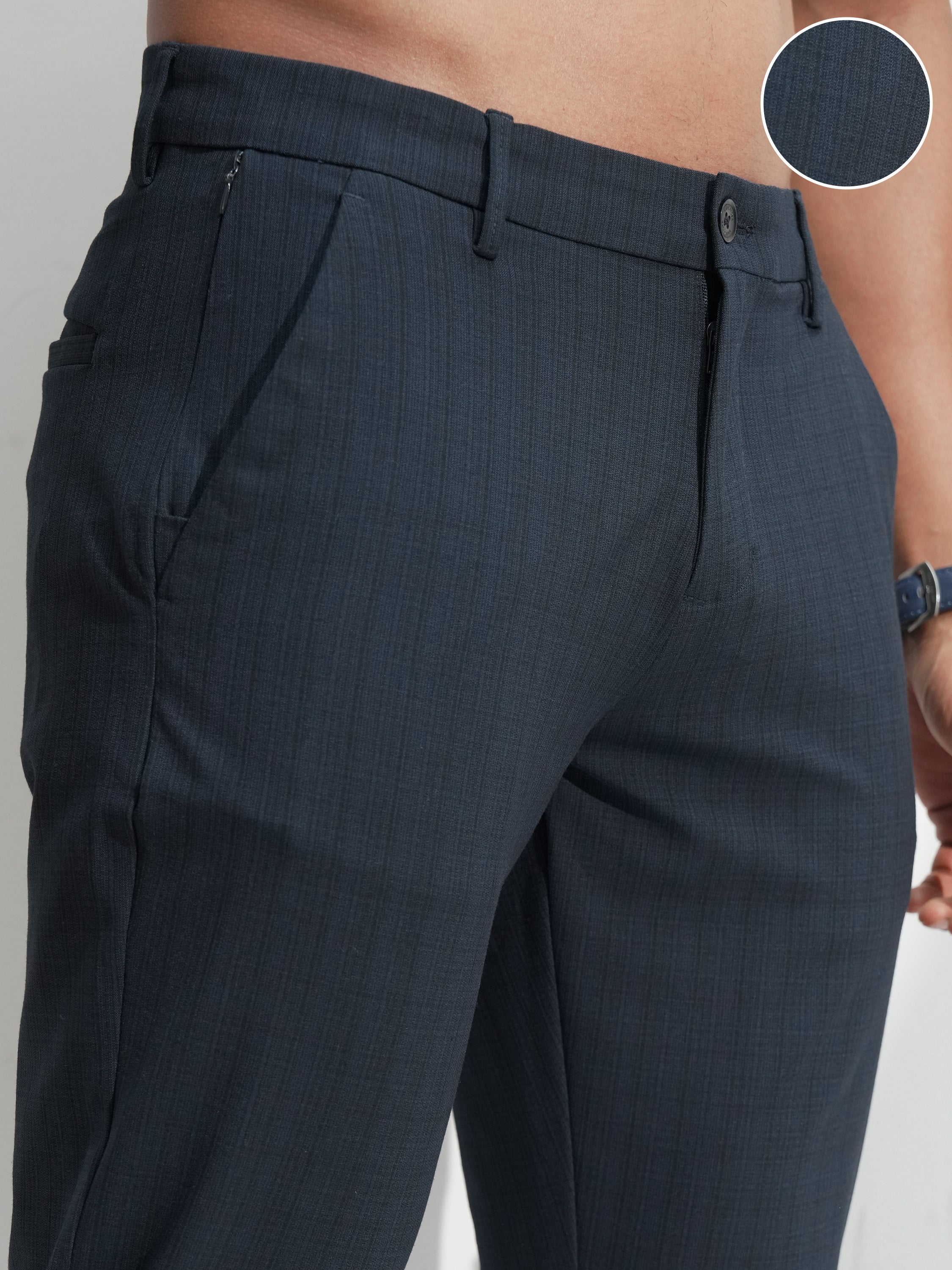 Highlander Men Navy Blue Slim Fit Solid Casual Trouser - Navy Blue - Image 5