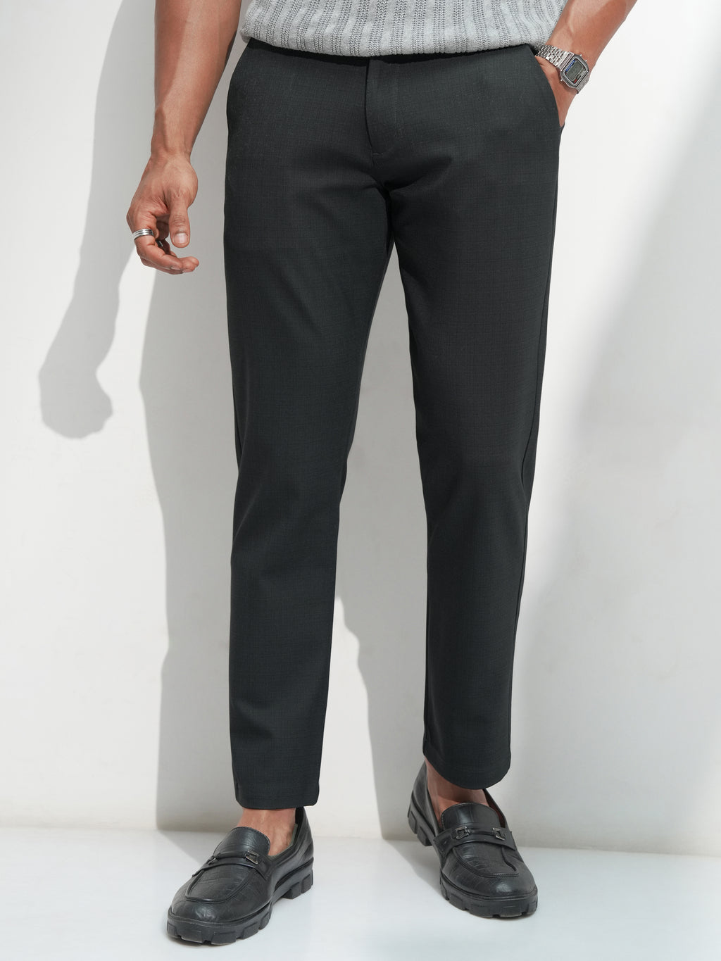 Highlander Men Teal Slim Fit Solid Casual Trouser - Teal - Image 1