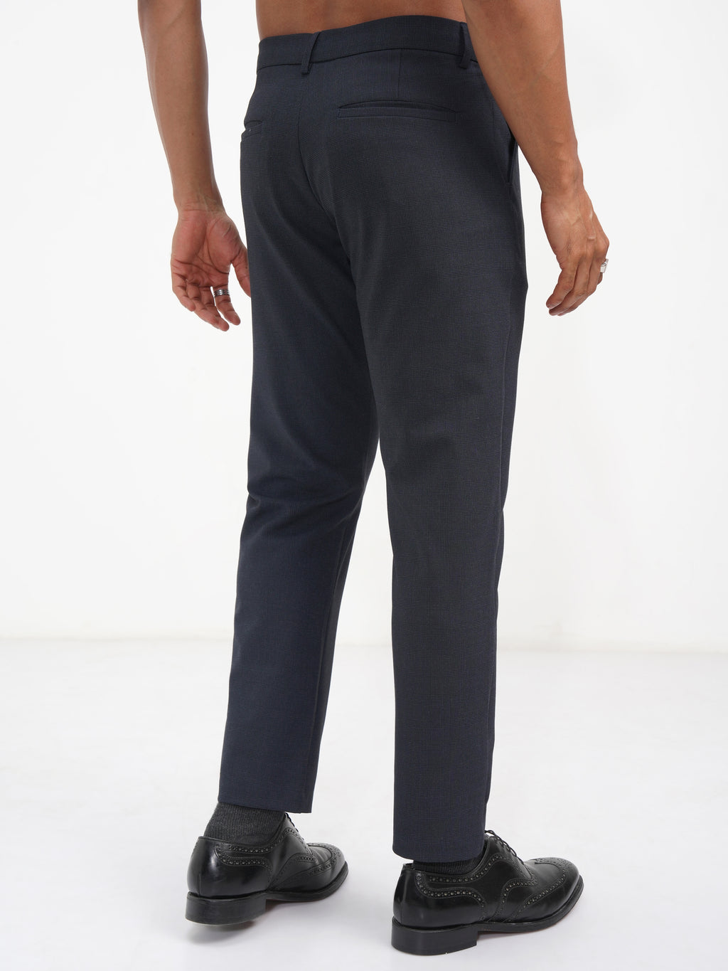 Highlander Men Navy Blue Slim Fit Checked Casual Trouser - Navy Blue - Image 3