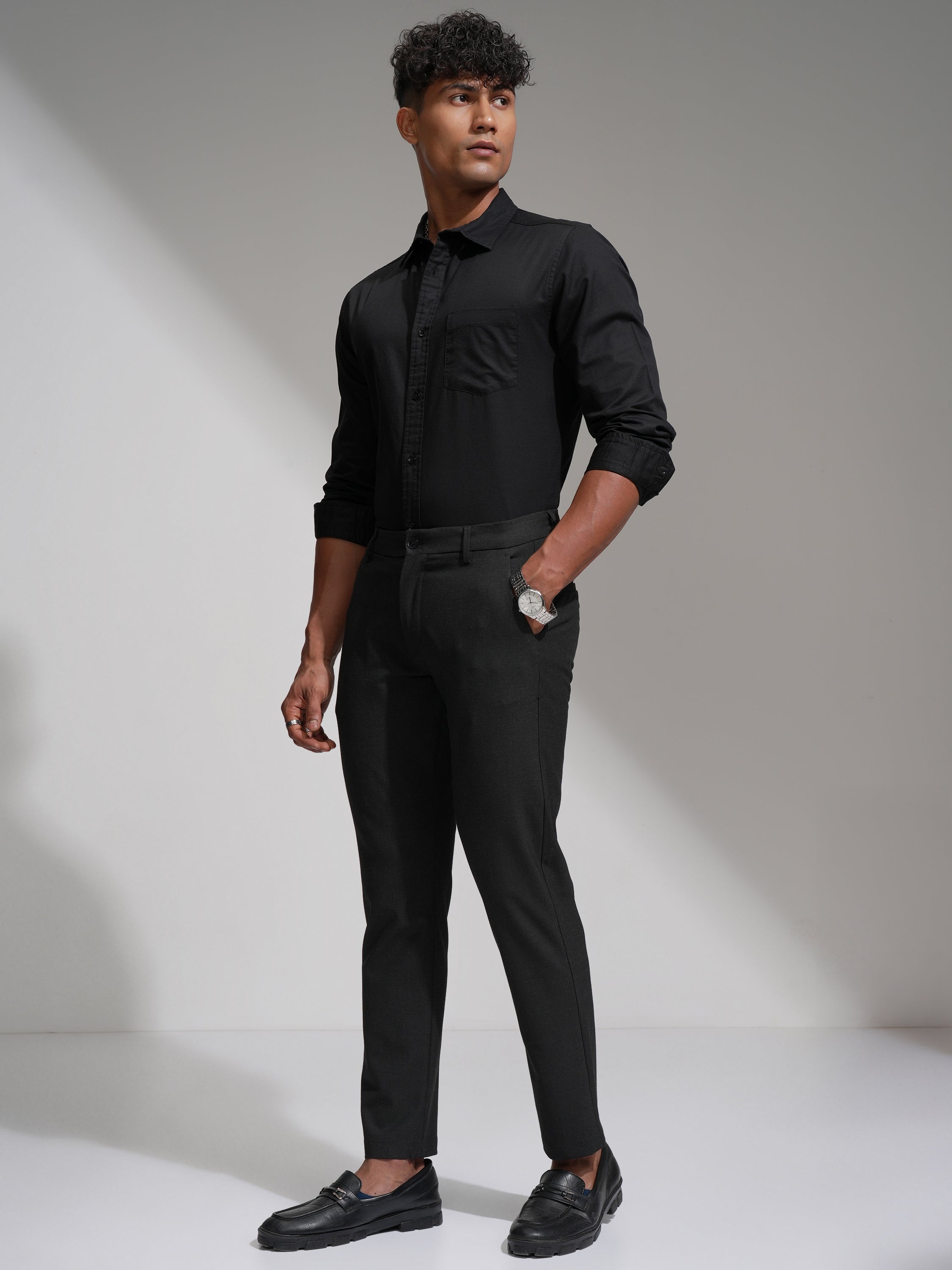 Highlander Men Black Slim Fit Solid Casual Trouser - Black - Image 2