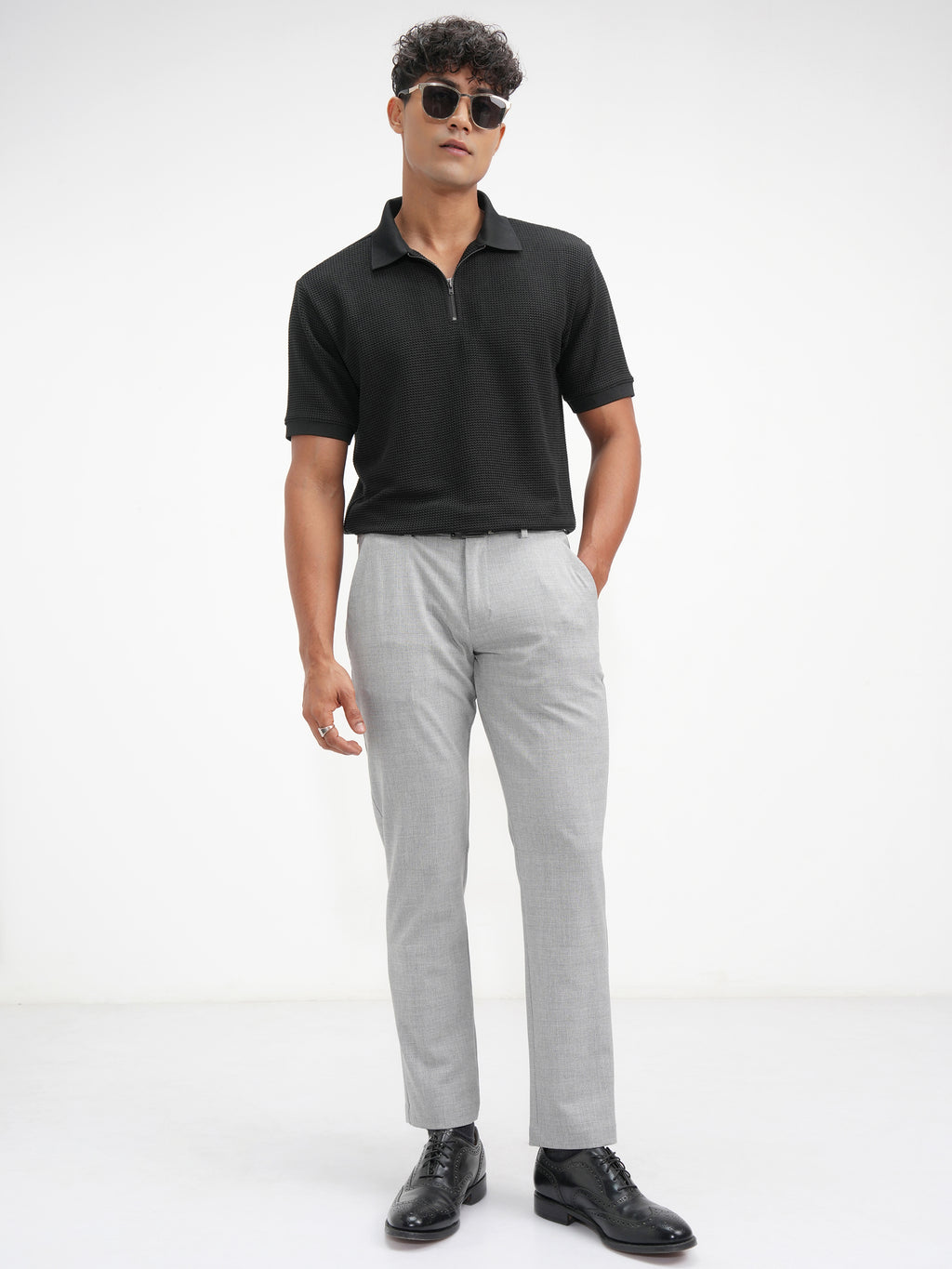 Highlander Men Grey Slim Fit Checked Casual Trouser - Grey - Image 2