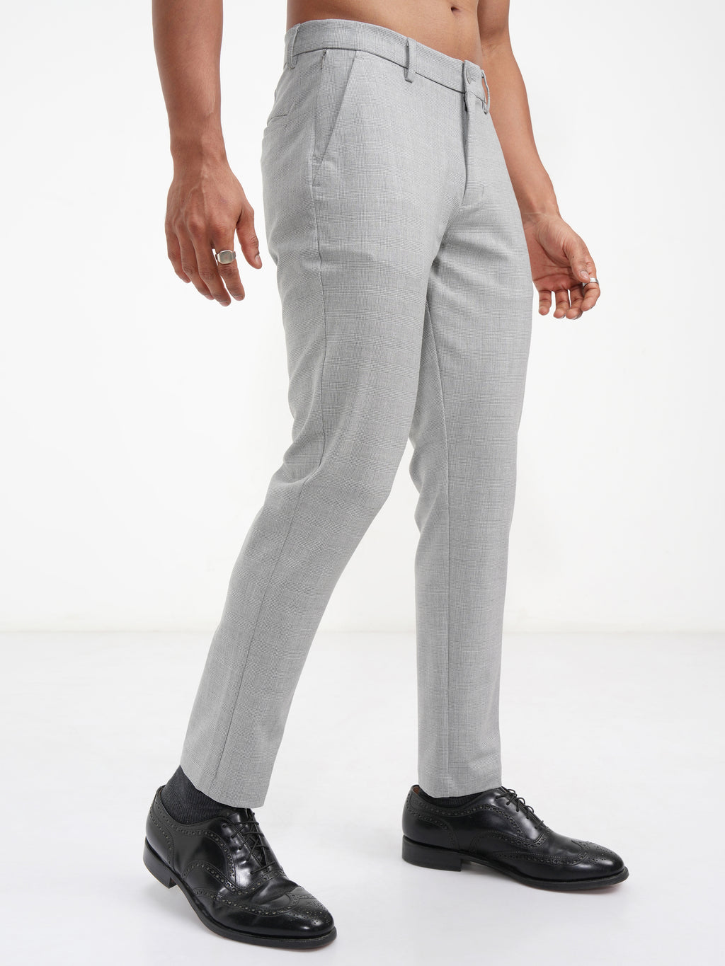 Highlander Men Grey Slim Fit Checked Casual Trouser - Grey - Image 6