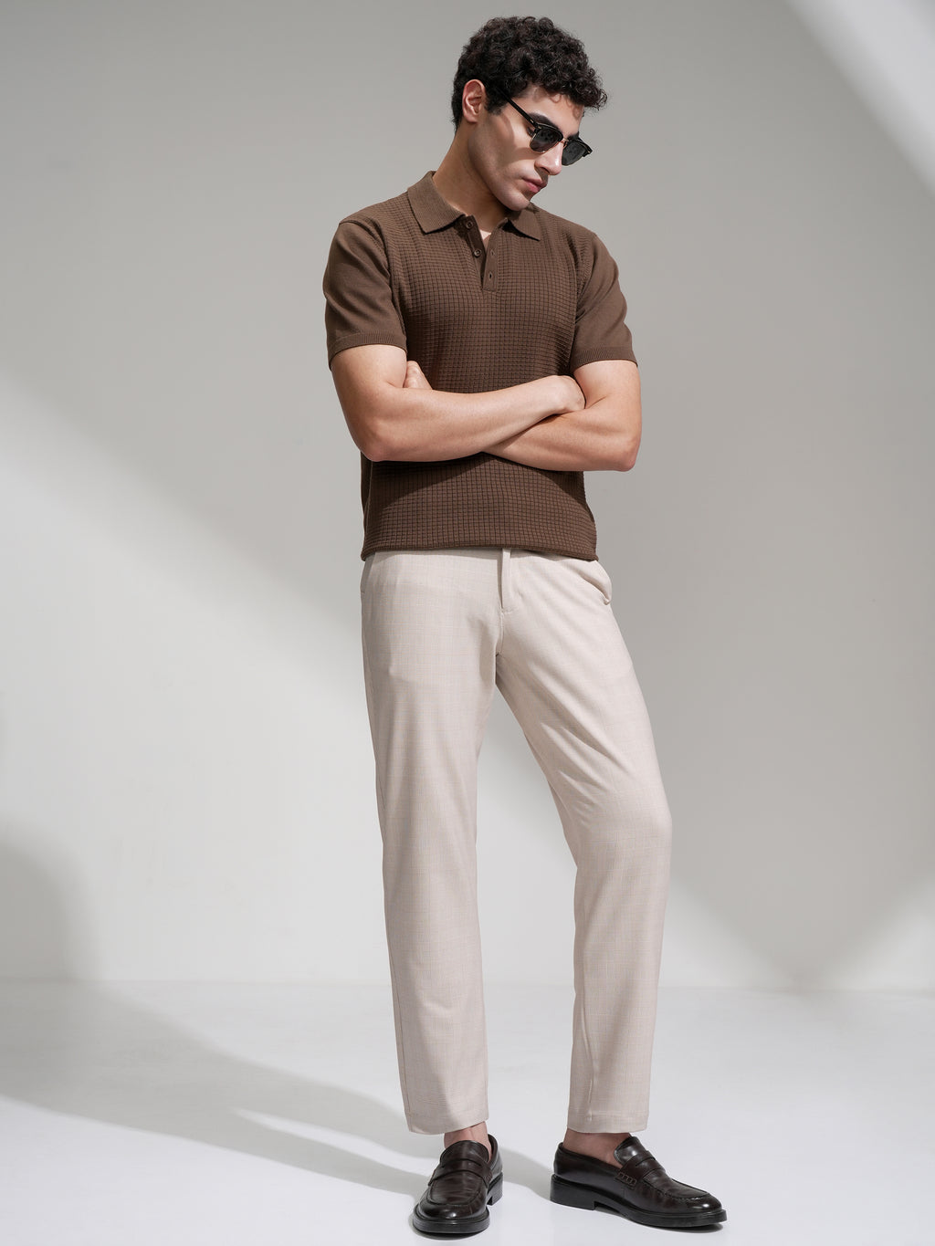 Highlander Men Beige Slim Fit Checked Casual Trouser - Beige - Image 2