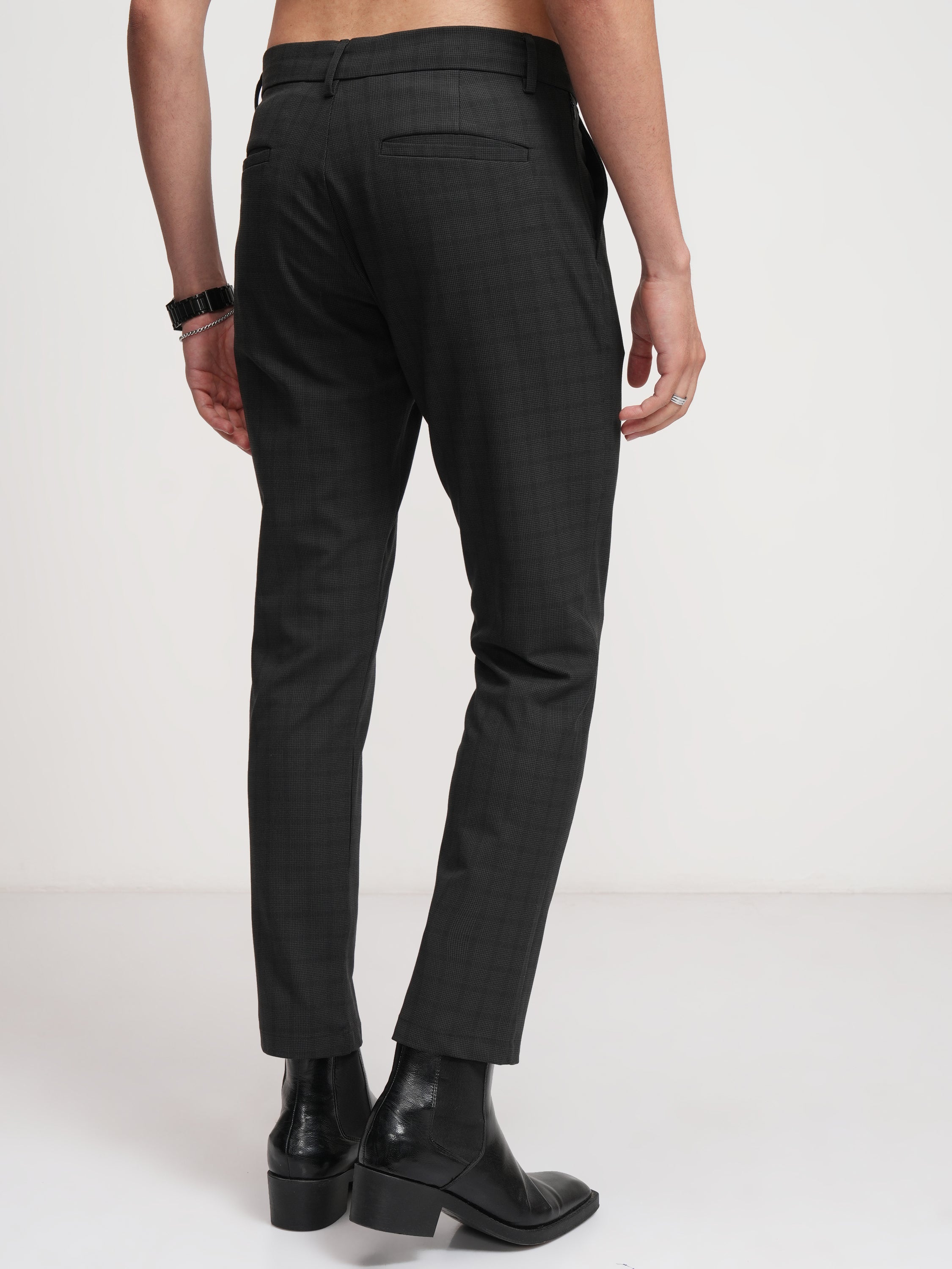Highlander Men Black Slim Fit Checked Formal Trouser - Black - Image 3