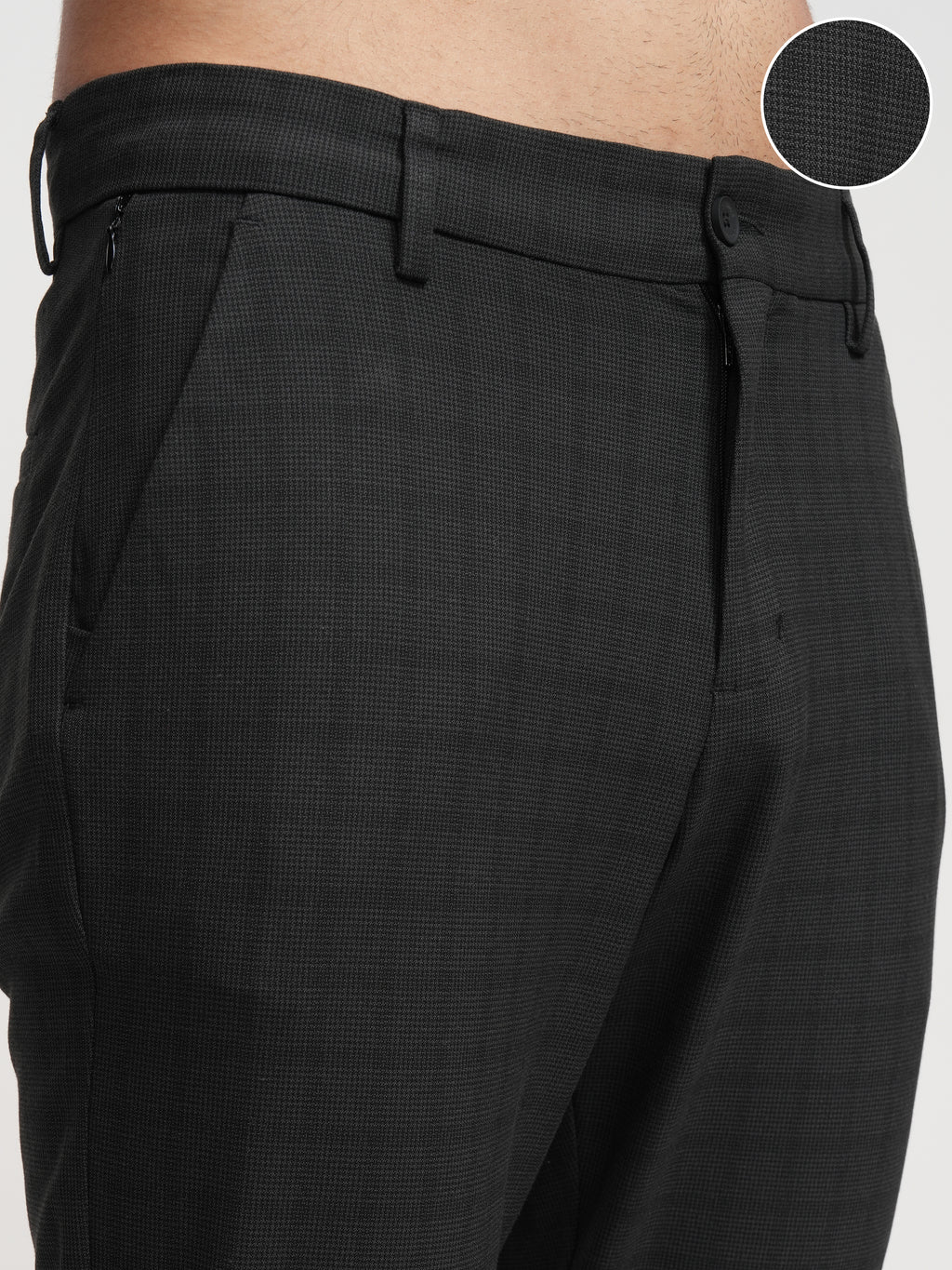 Highlander Men Black Slim Fit Checked Formal Trouser - Black - Image 5