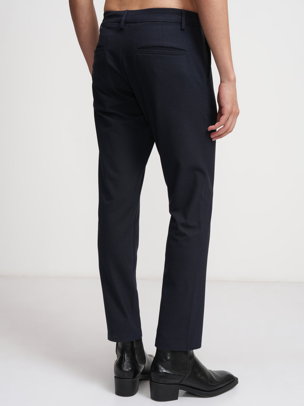 Highlander Men Navy Blue Slim Fit Checked Formal Trouser - Navy Blue - Image 3