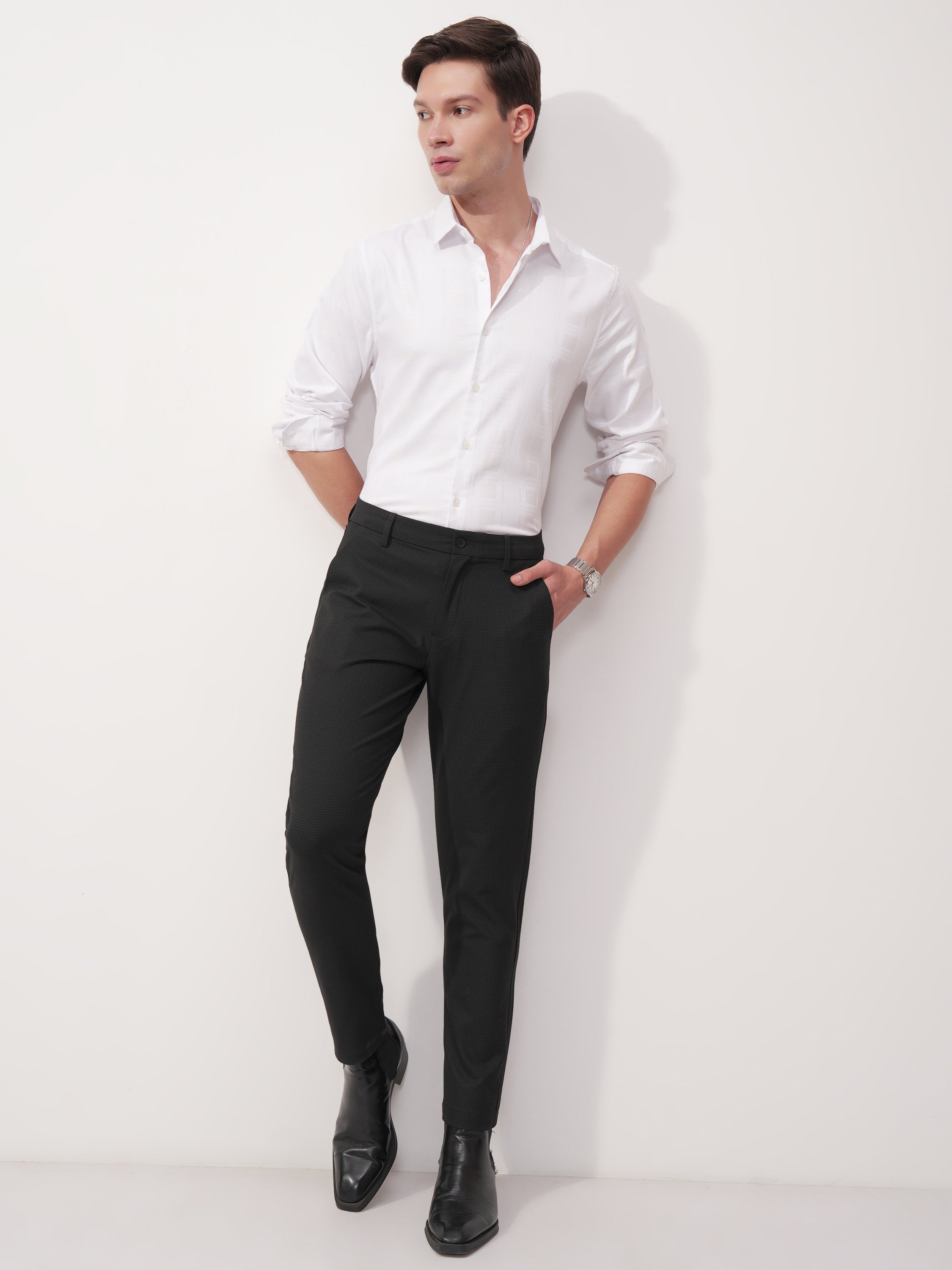 Highlander Men Black Slim Fit Solid Formal Trouser - Black - Image 2