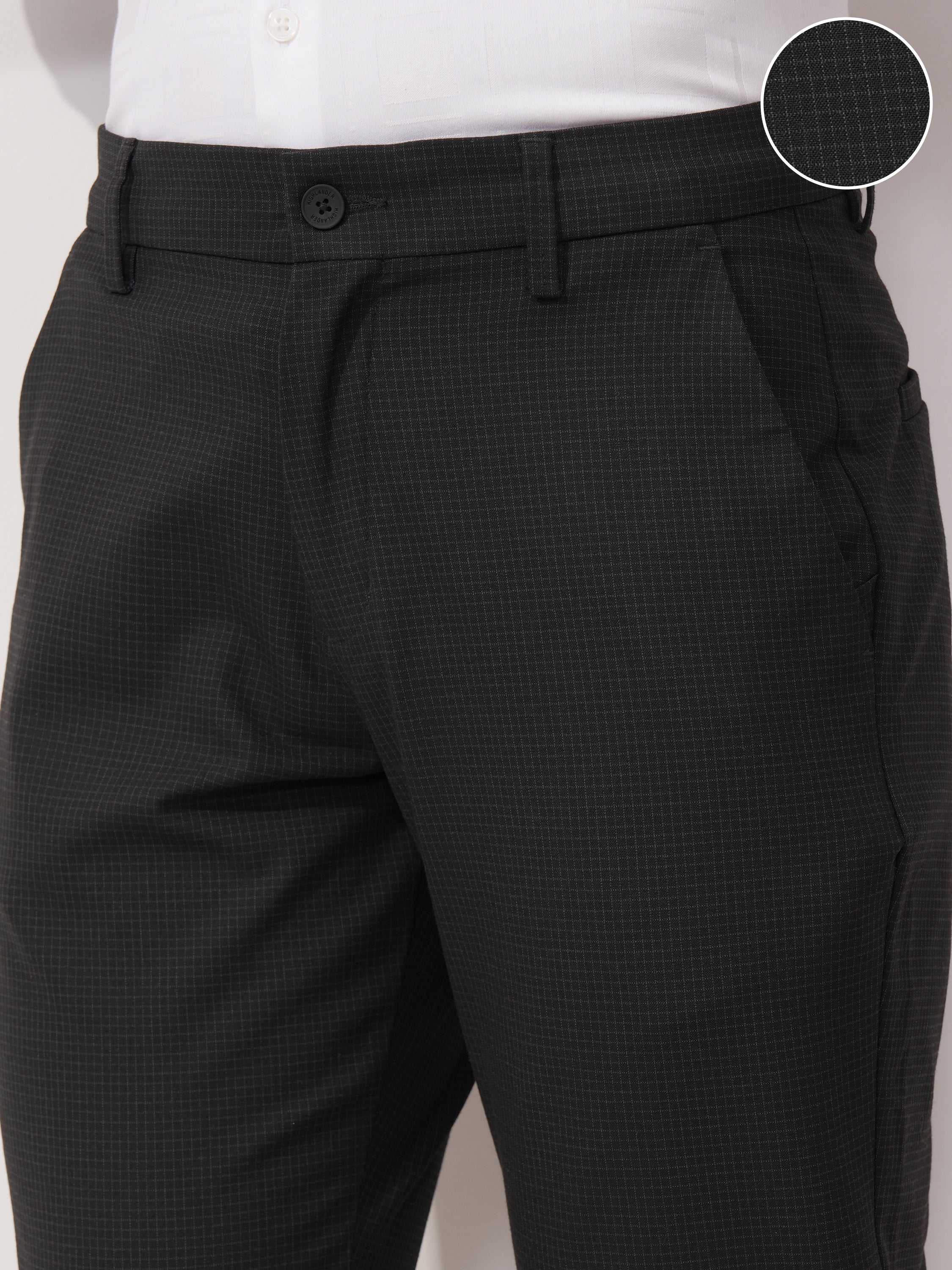 Highlander Men Black Slim Fit Solid Formal Trouser - Black - Image 5