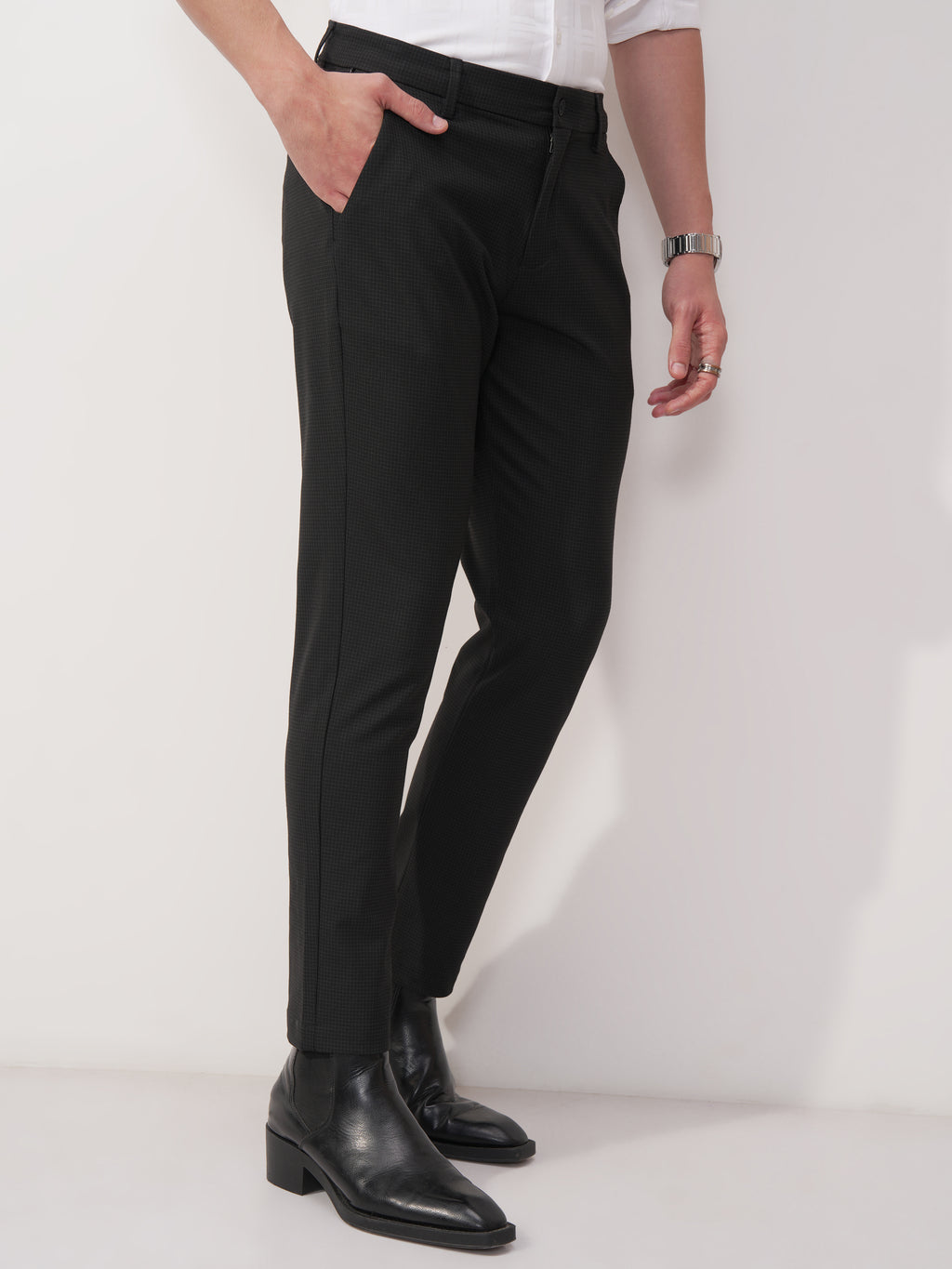 Highlander Men Black Slim Fit Solid Formal Trouser - Black - Image 6