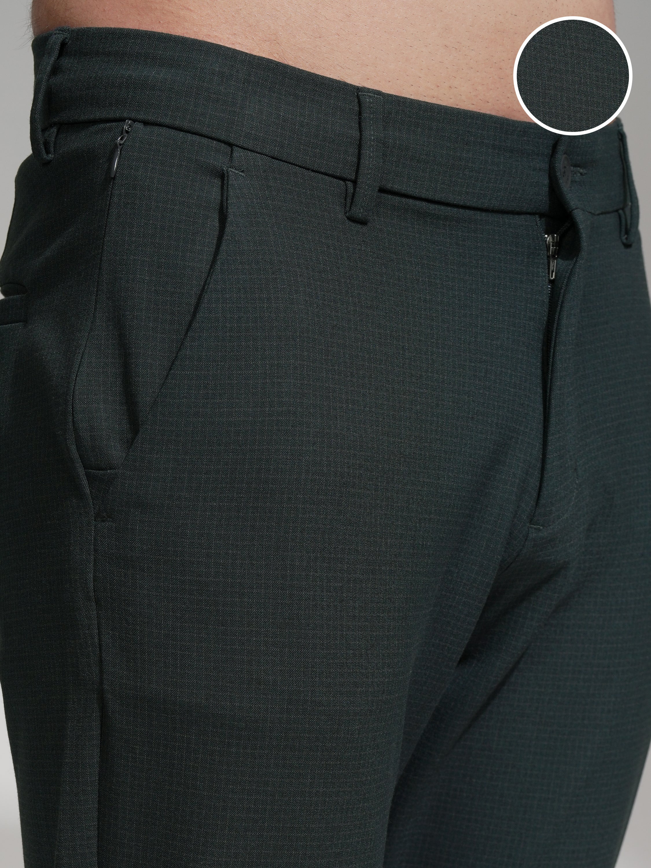 Highlander Men Green Slim Fit Checked Casual Trouser - Green - Image 5
