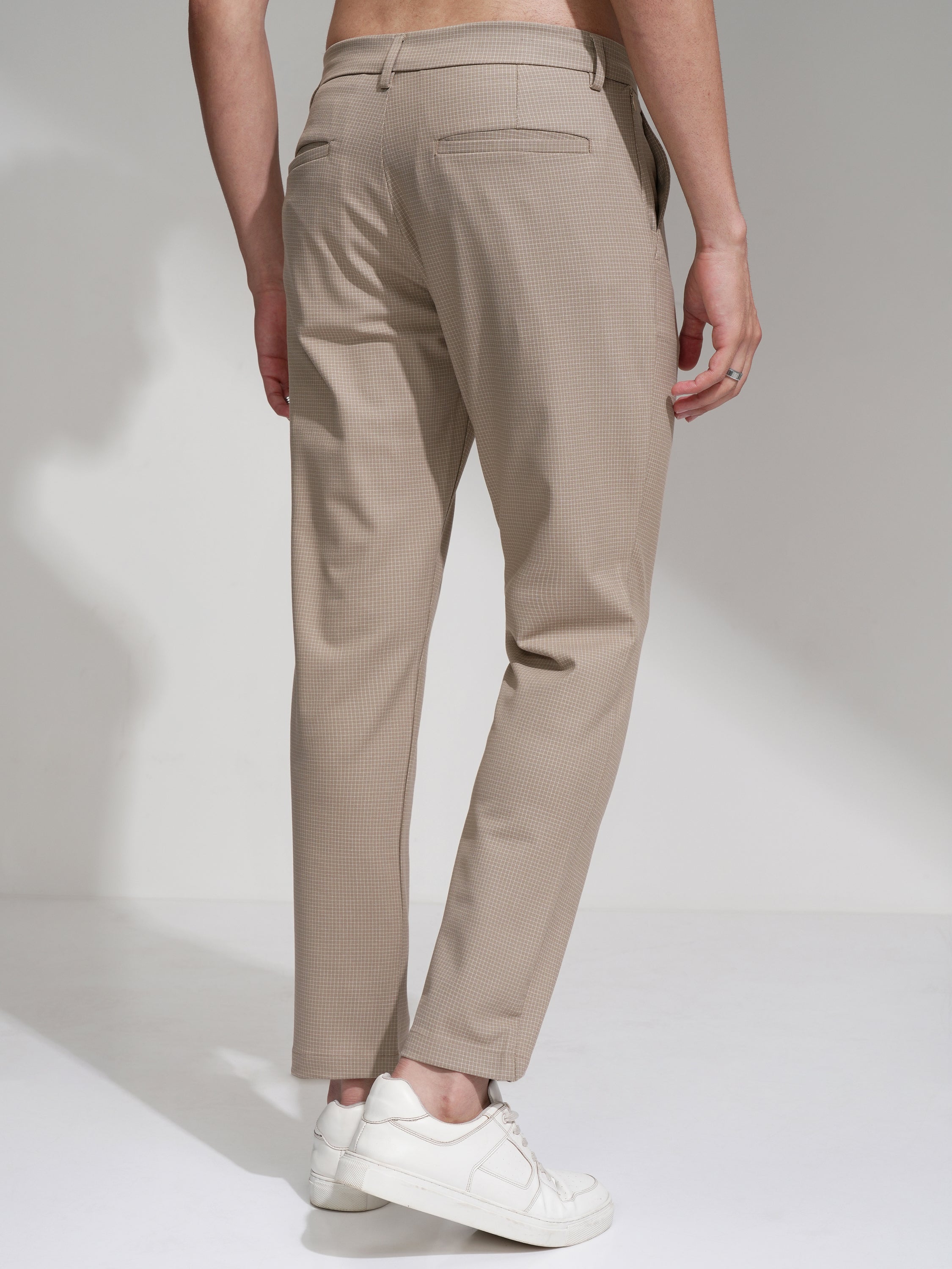 Highlander Men Khaki Slim Fit Checked Casual Trouser - Khaki - Image 3