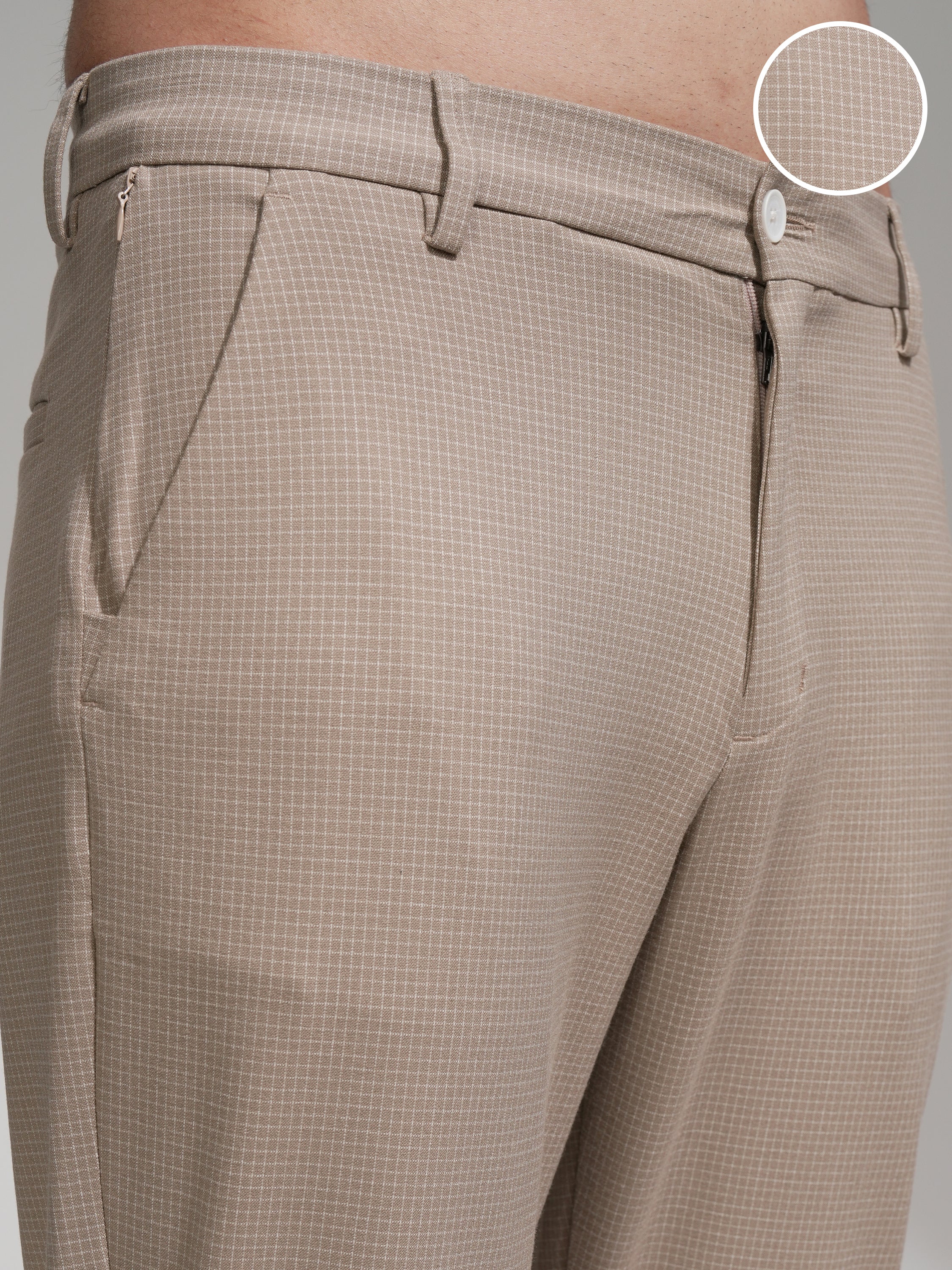 Highlander Men Khaki Slim Fit Checked Casual Trouser - Khaki - Image 5