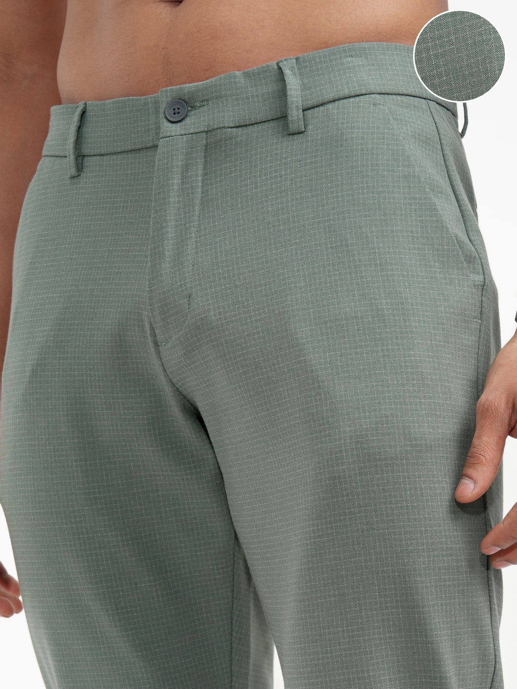 Highlander Men Green Slim Fit Checked Casual Trouser - Green - Image 5