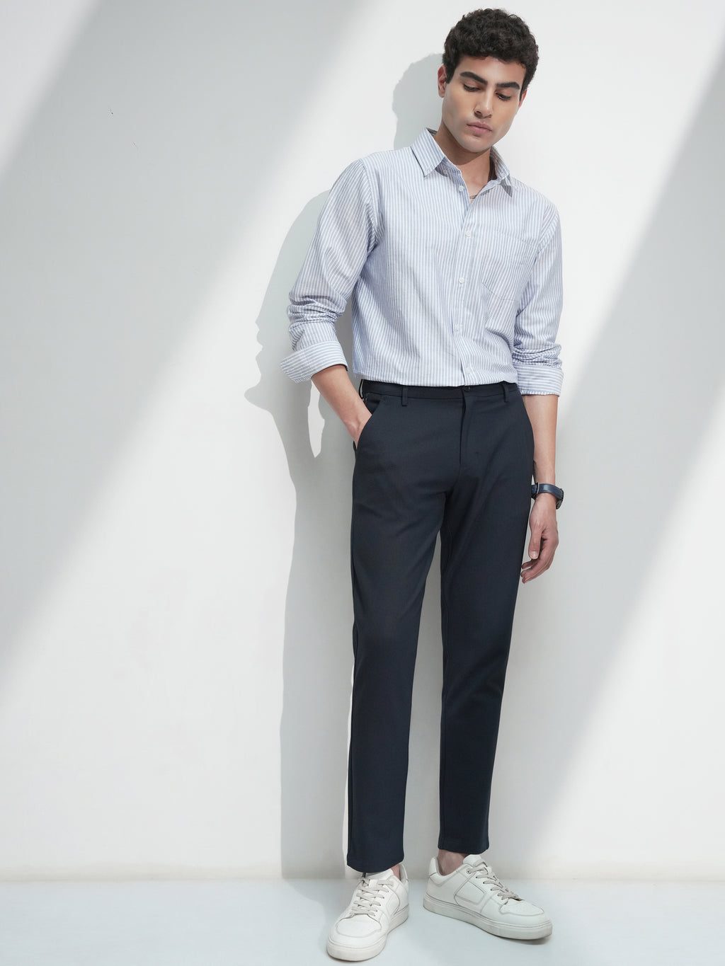 Highlander Men Navy Blue Slim Fit Solid Casual Trouser - Navy Blue - Image 2