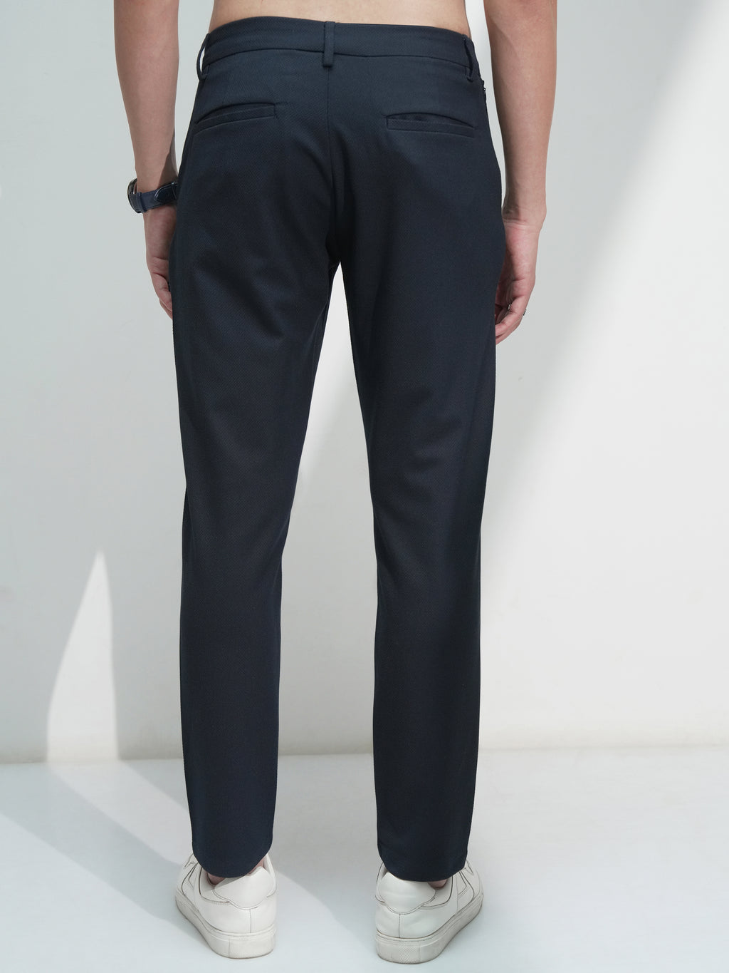 Highlander Men Navy Blue Slim Fit Solid Casual Trouser - Navy Blue - Image 3