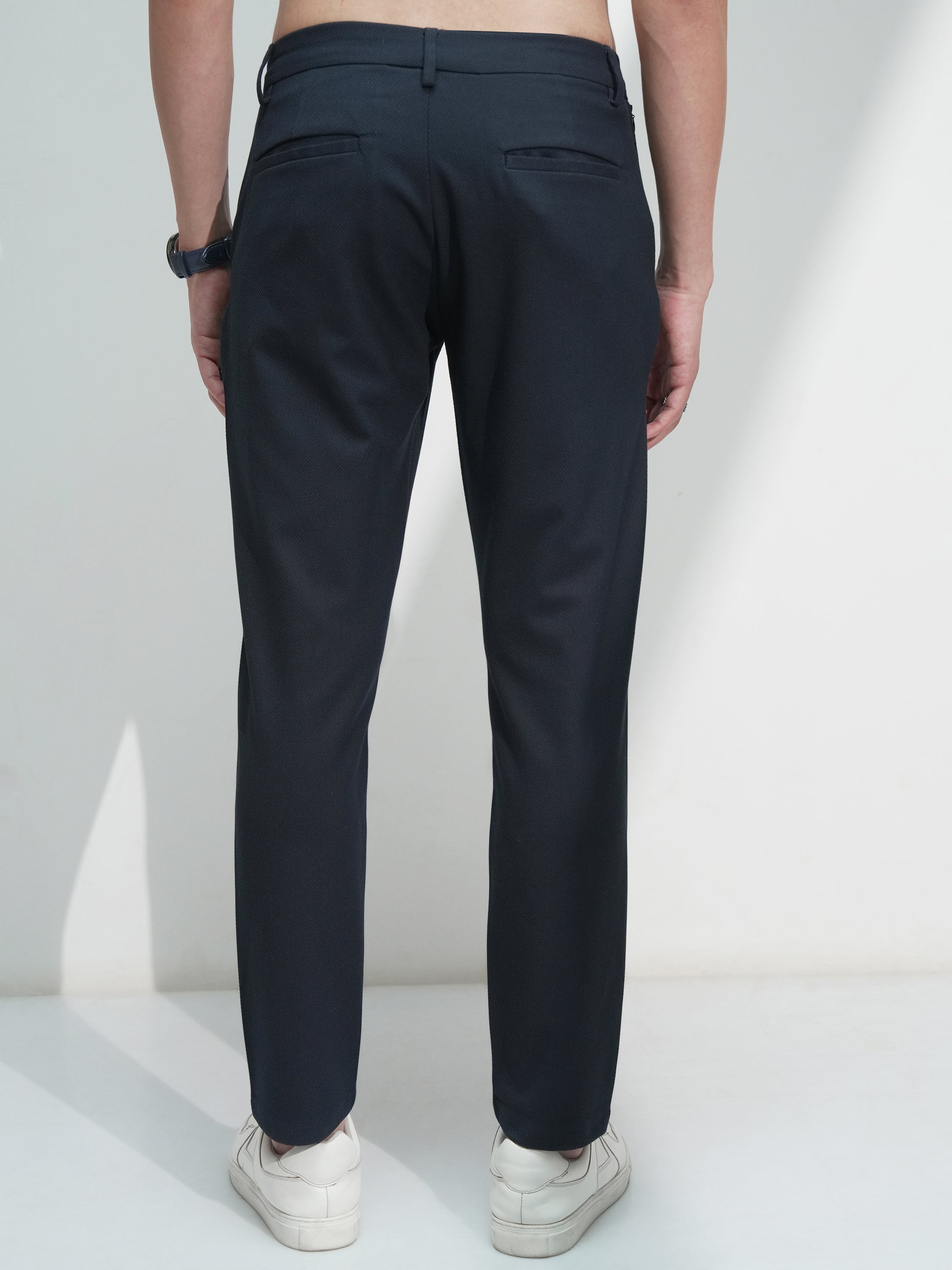 Highlander Men Navy Blue Slim Fit Solid Casual Trouser - Navy Blue - Image 3