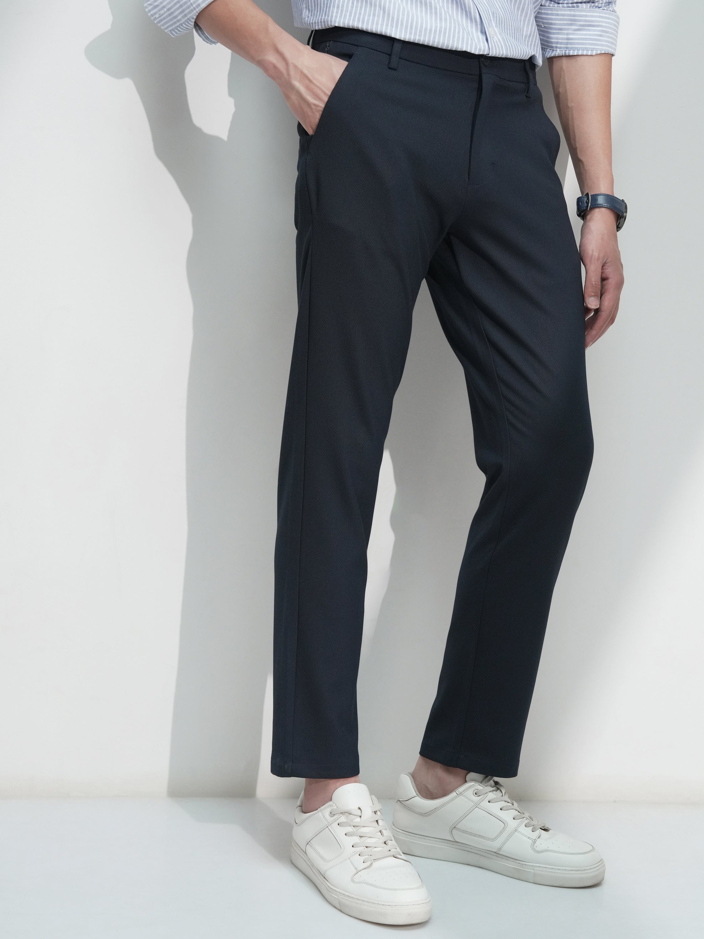 Highlander Men Navy Blue Slim Fit Solid Casual Trouser - Navy Blue - Image 6