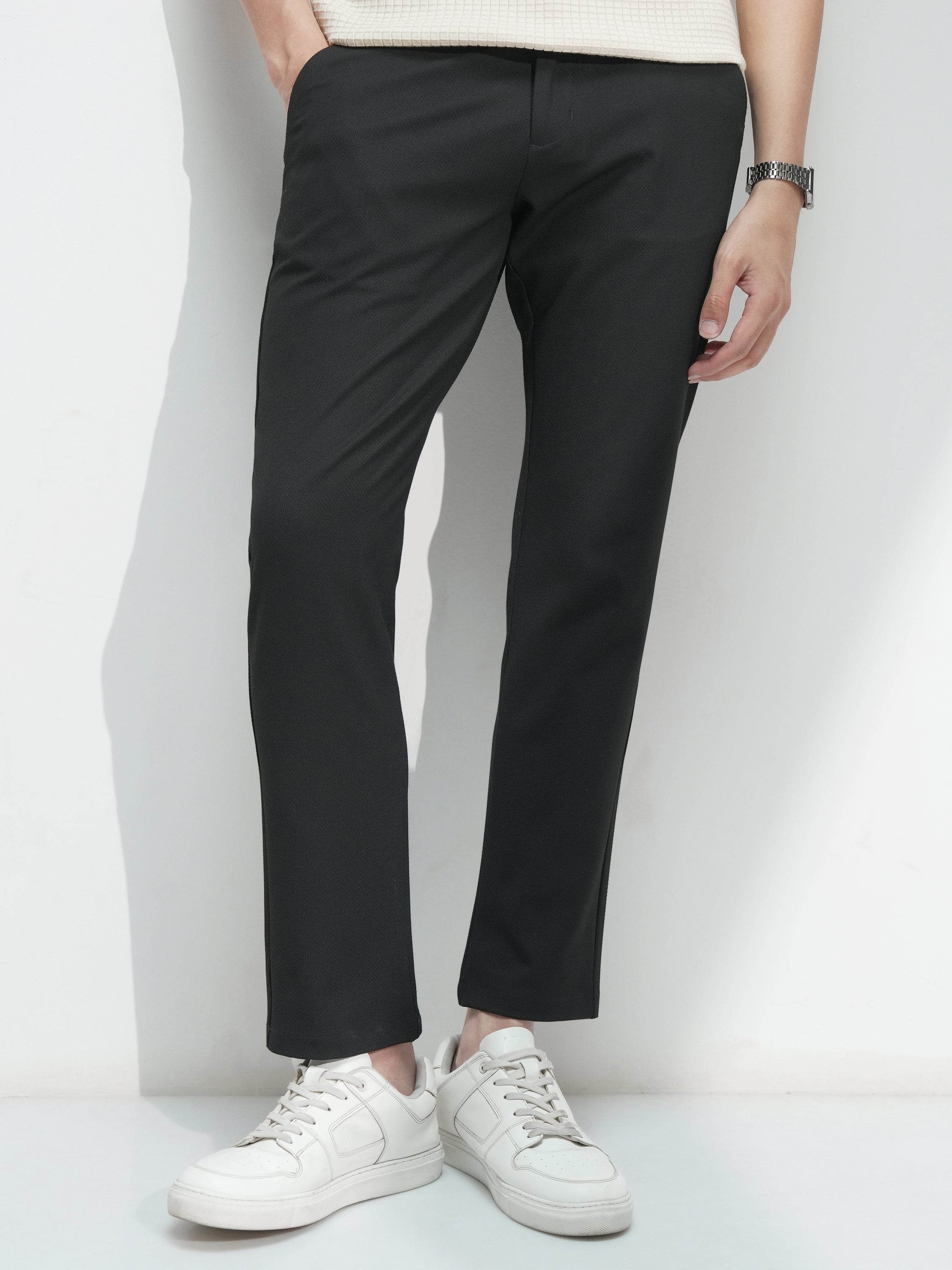 Highlander Men Black Slim Fit Solid Casual Trouser - Black - Image 1
