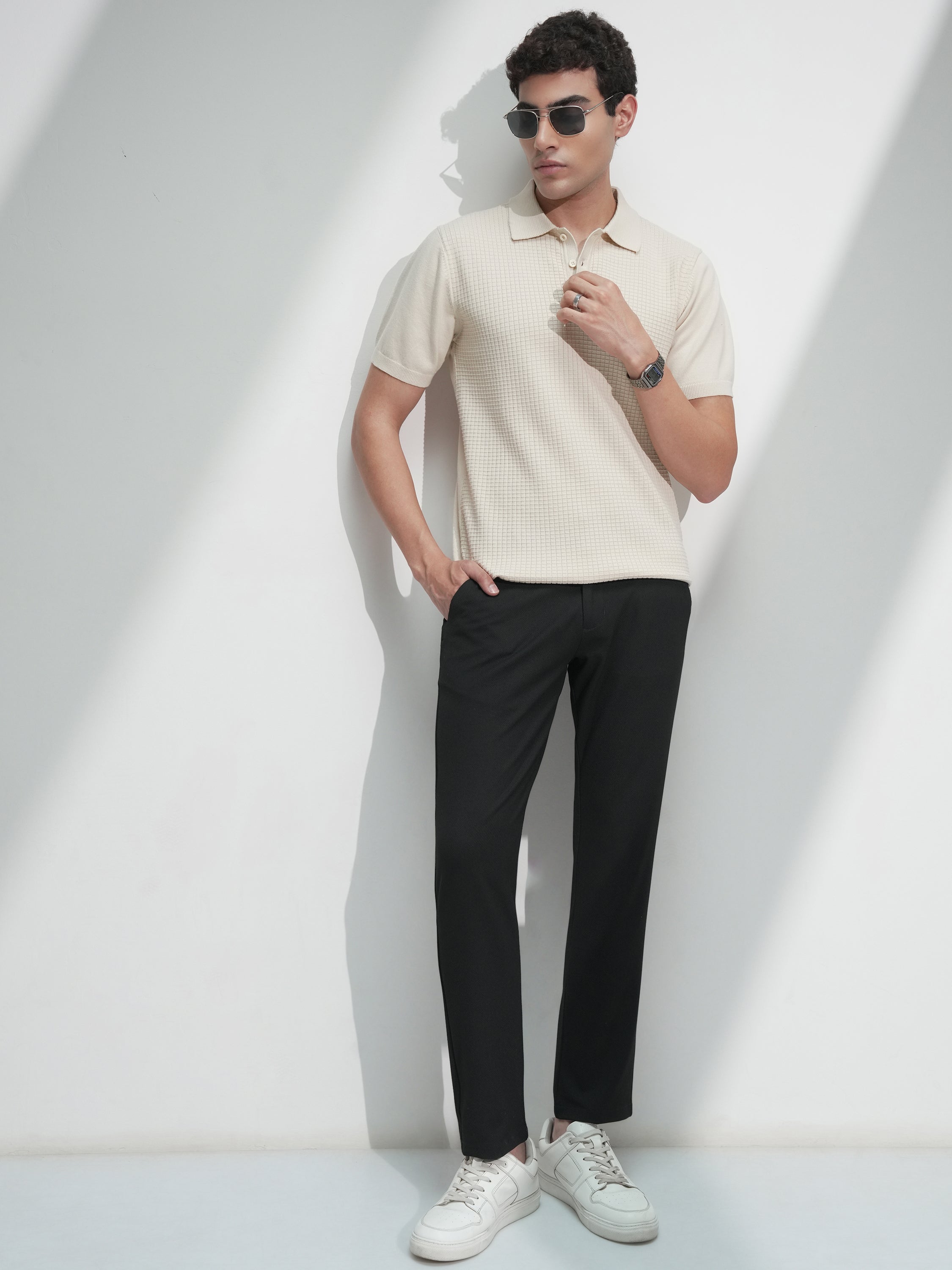 Highlander Men Black Slim Fit Solid Casual Trouser - Black - Image 2