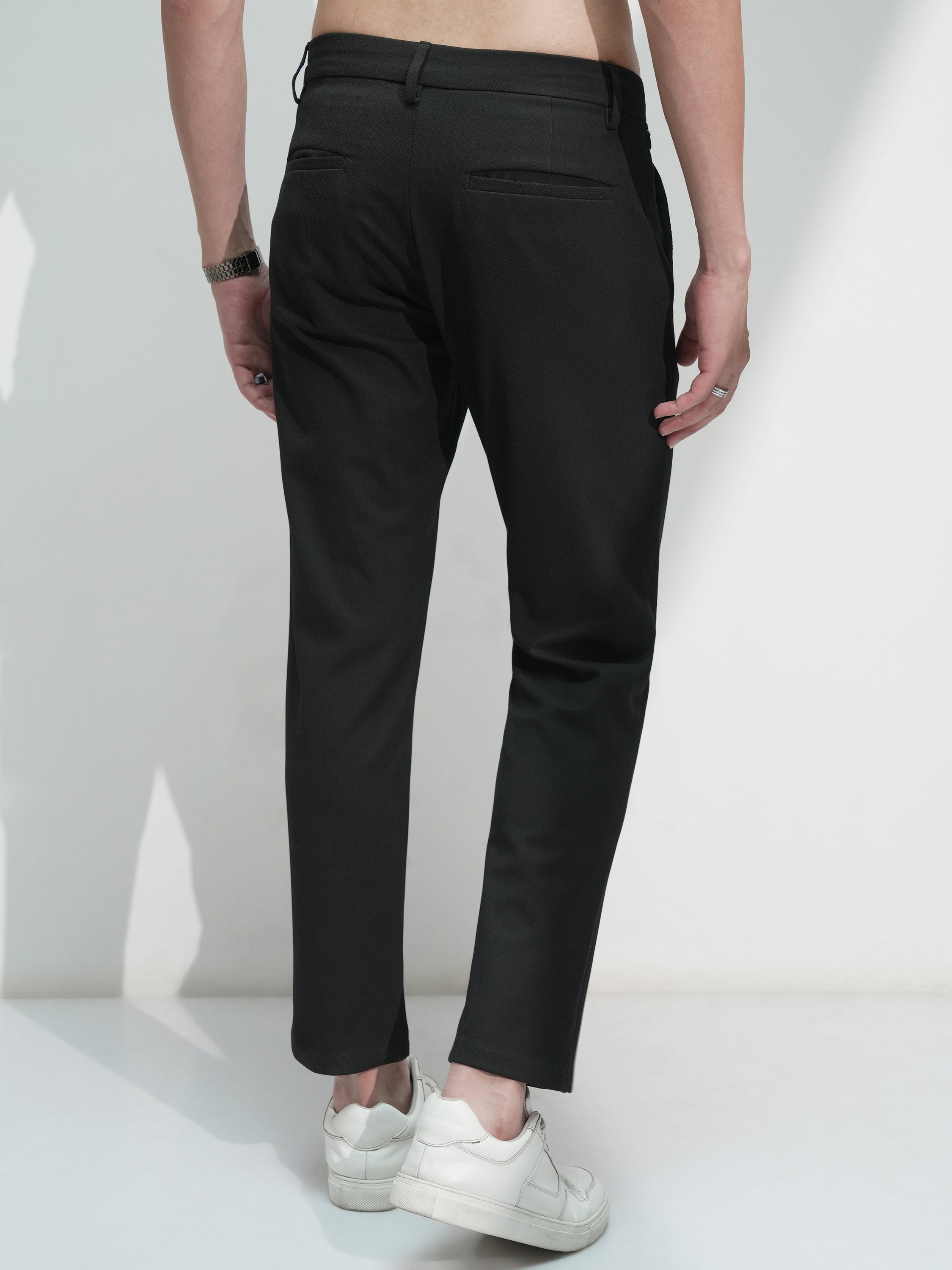 Highlander Men Black Slim Fit Solid Casual Trouser - Black - Image 3