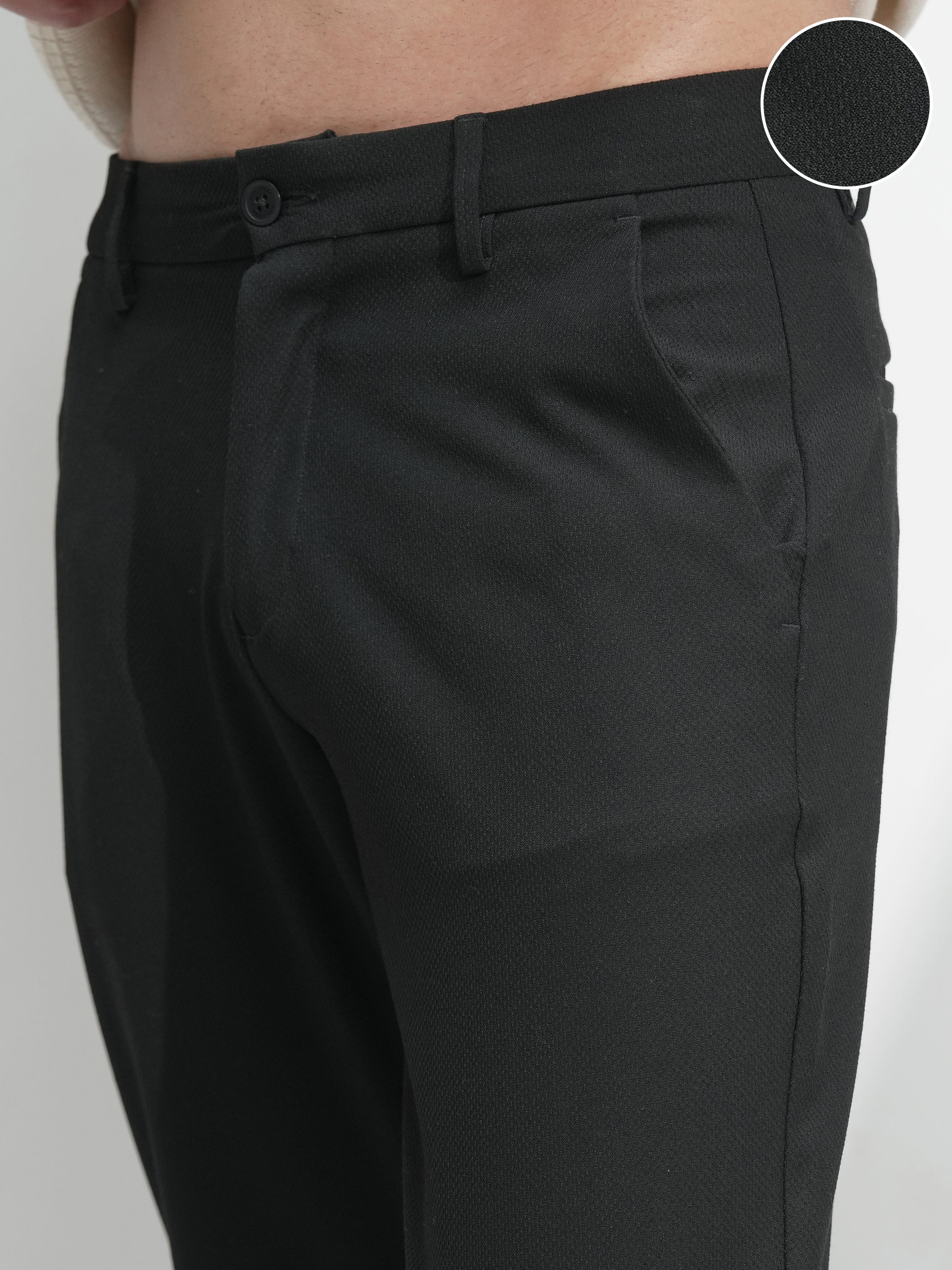 Highlander Men Black Slim Fit Solid Casual Trouser - Black - Image 5