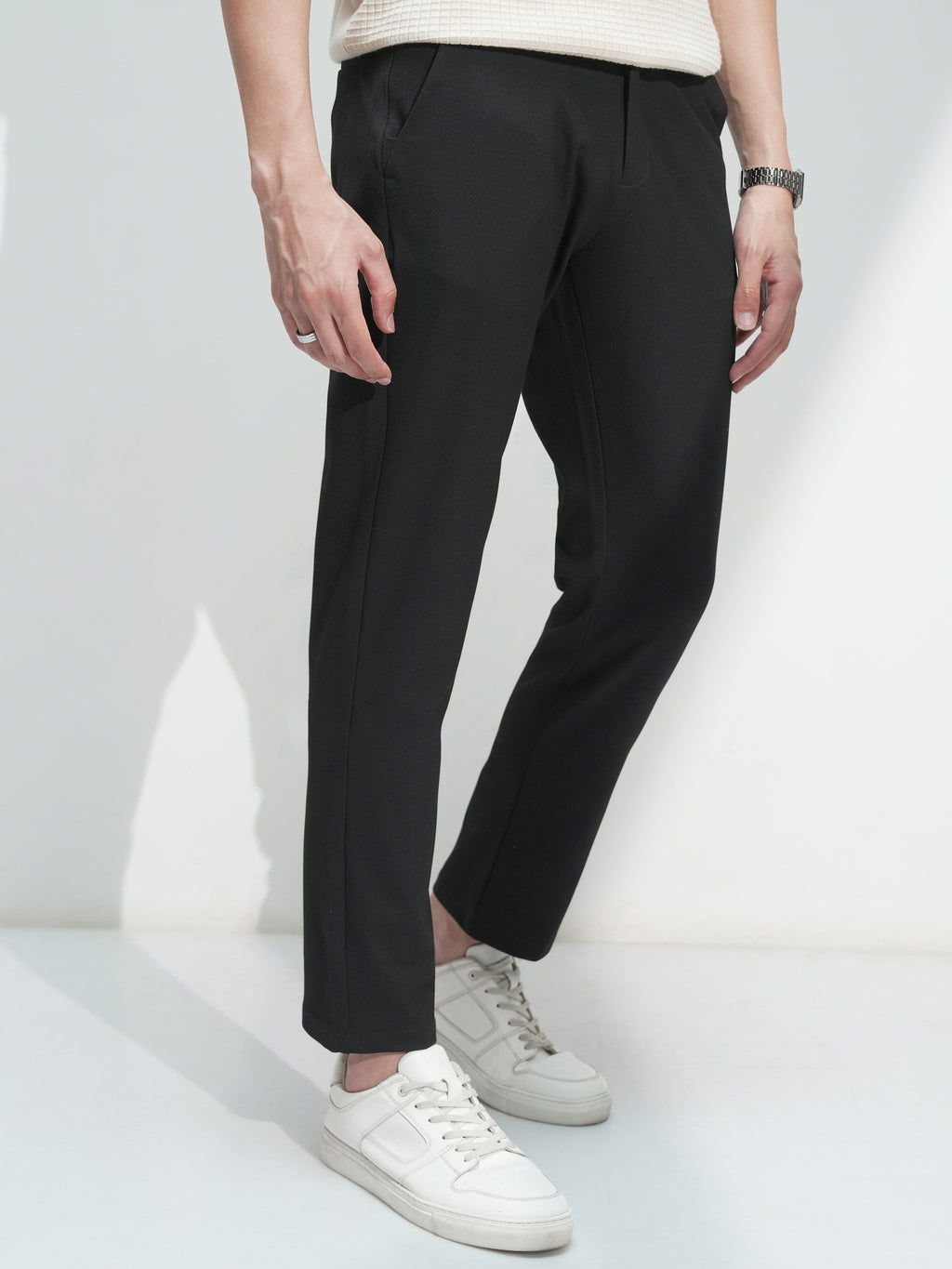 Highlander Men Black Slim Fit Solid Casual Trouser - Black - Image 6