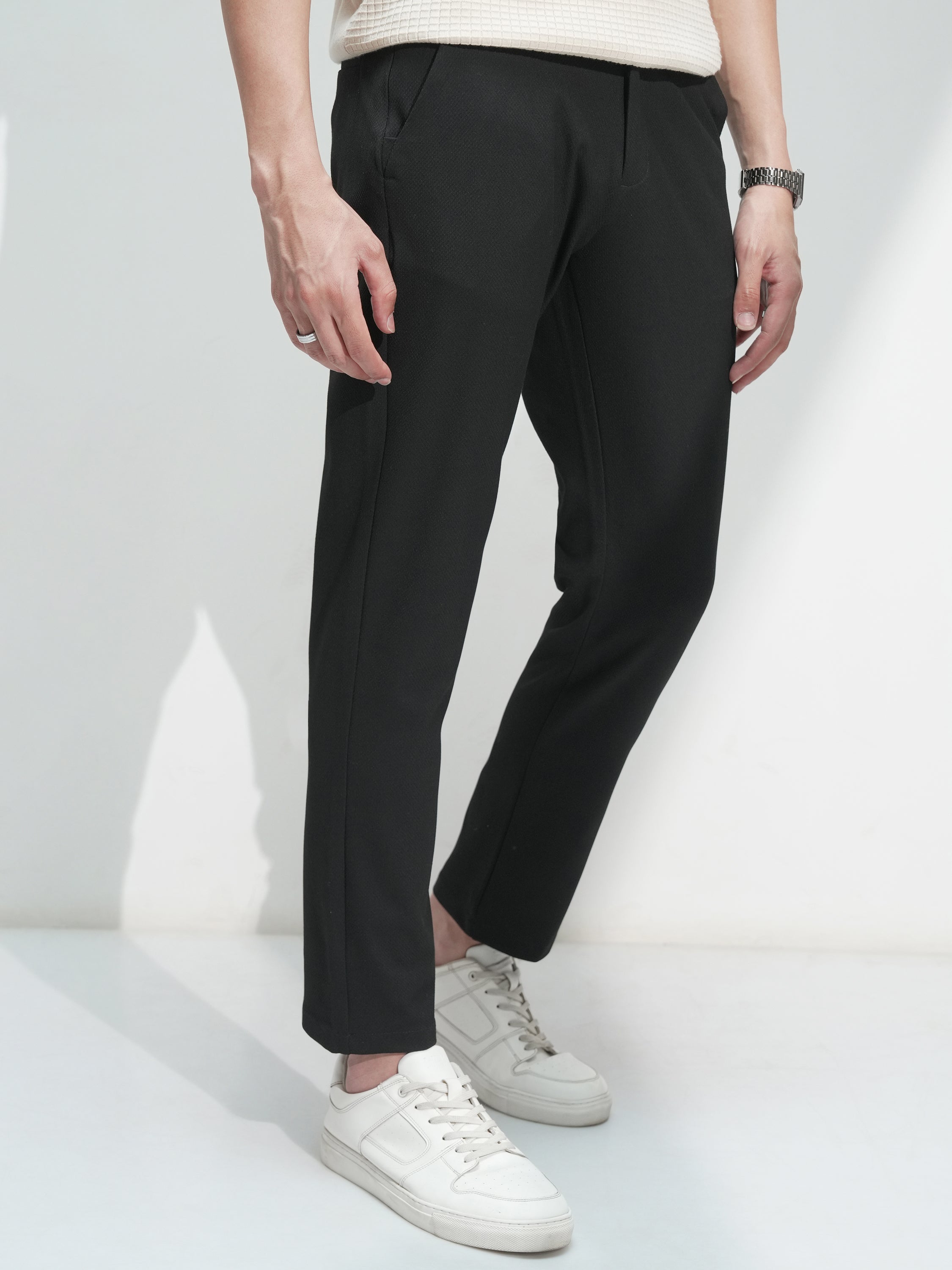 Highlander Men Black Slim Fit Solid Casual Trouser - Black - Image 6