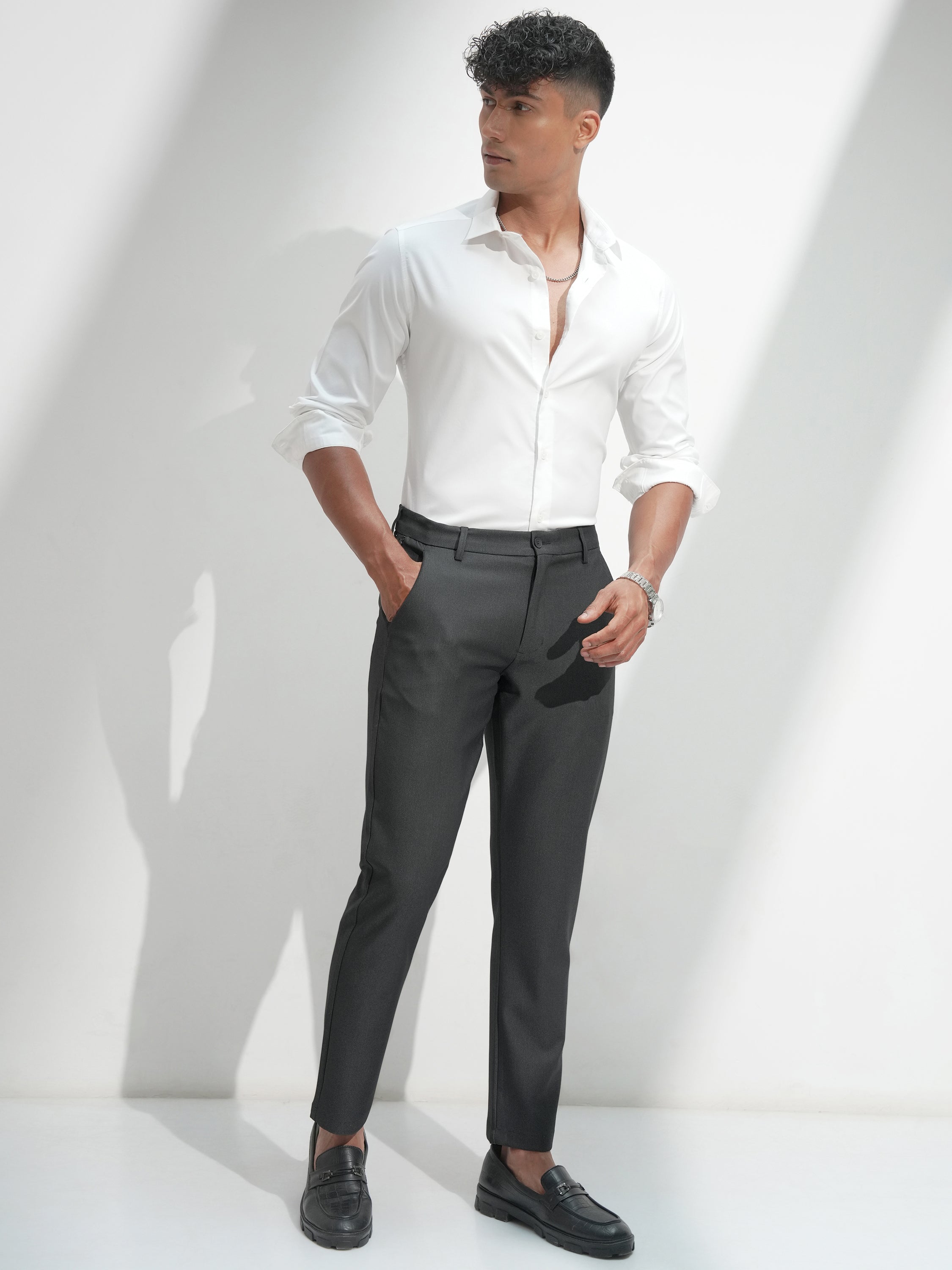 Highlander Men Black Slim Fit Solid Casual Trouser - Black - Image 2