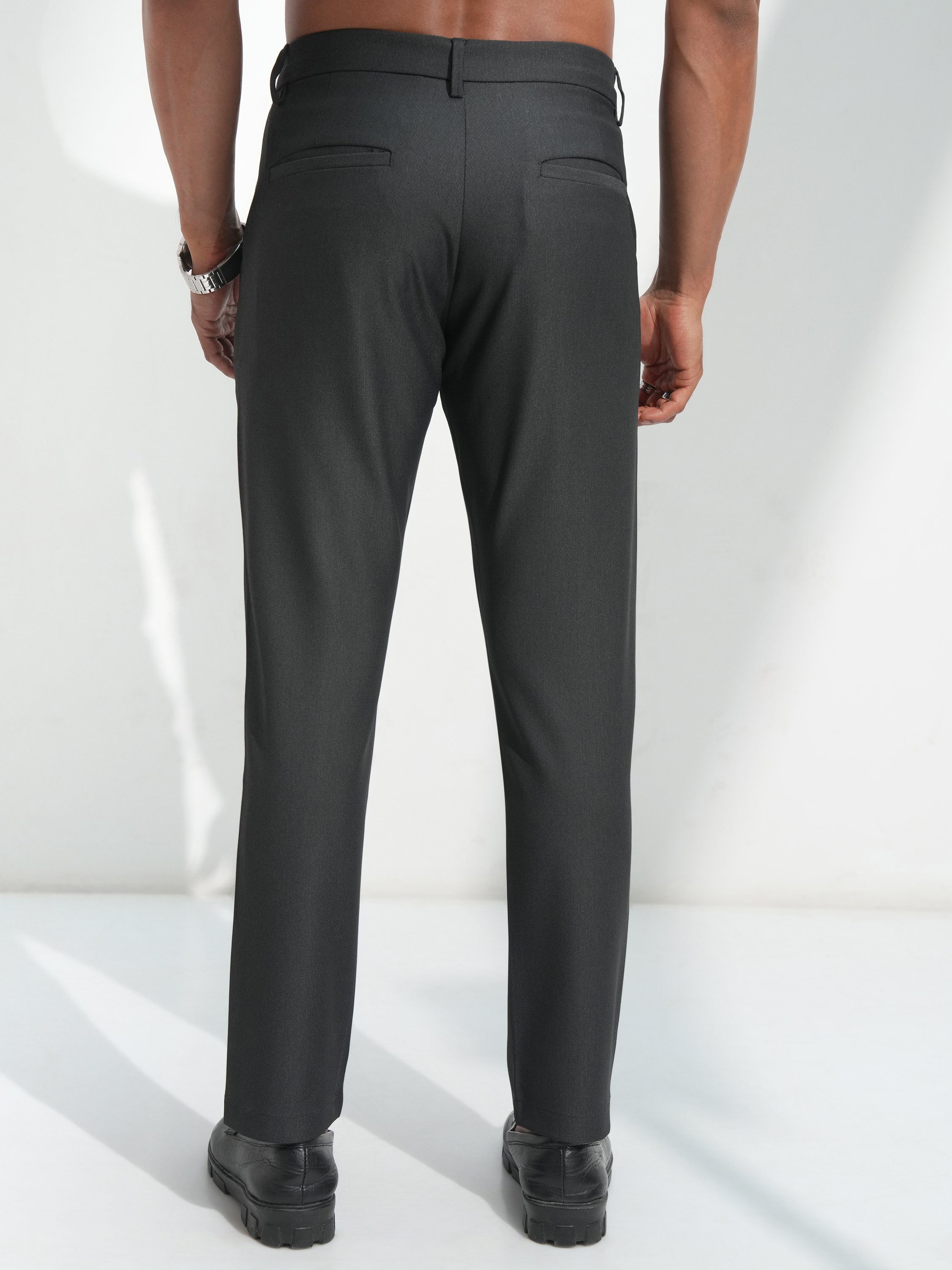 Highlander Men Black Slim Fit Solid Casual Trouser - Black - Image 3