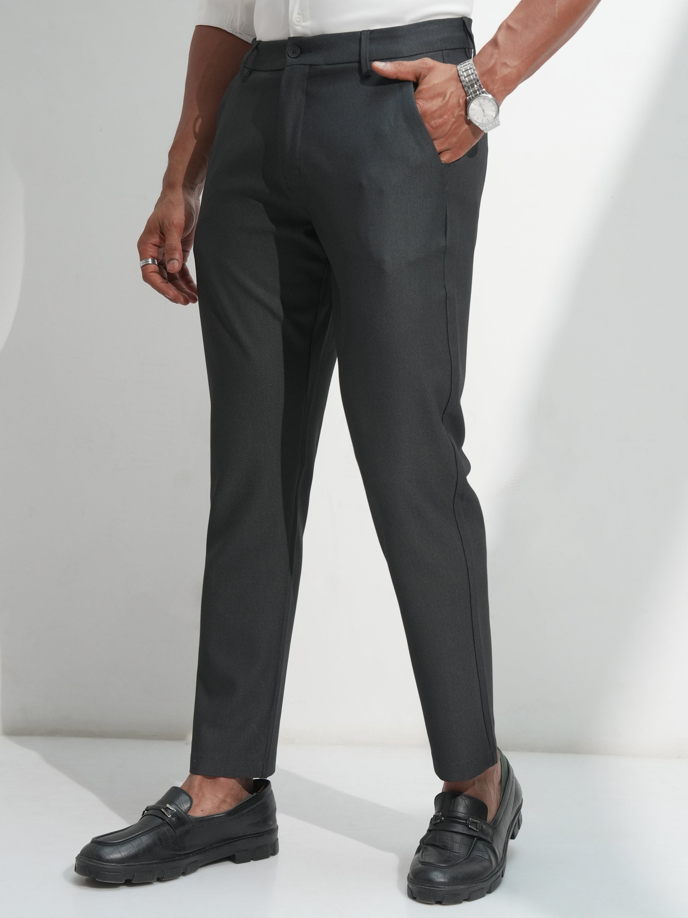 Highlander Men Black Slim Fit Solid Casual Trouser - Black - Image 4