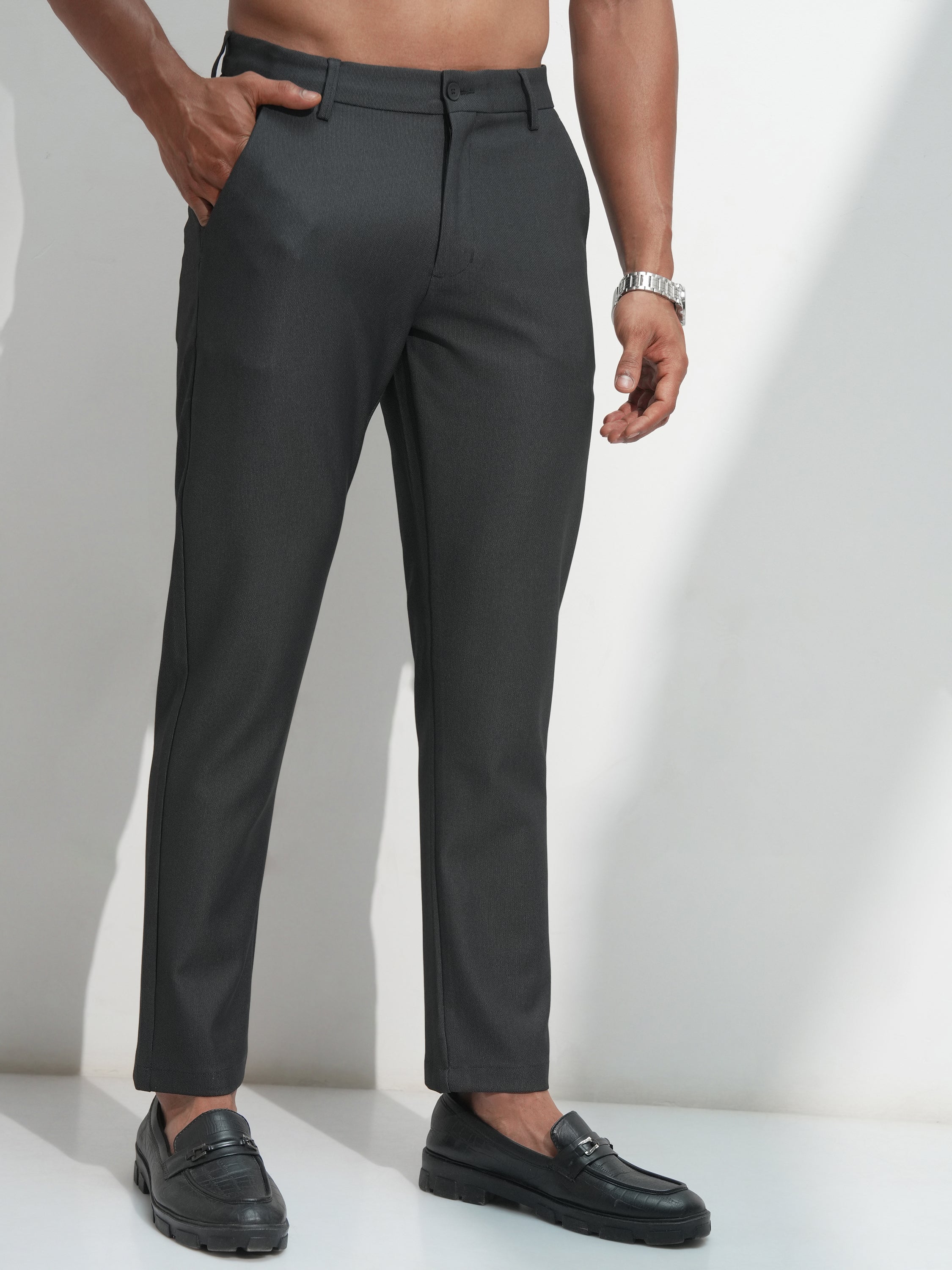 Highlander Men Black Slim Fit Solid Casual Trouser - Black - Image 6