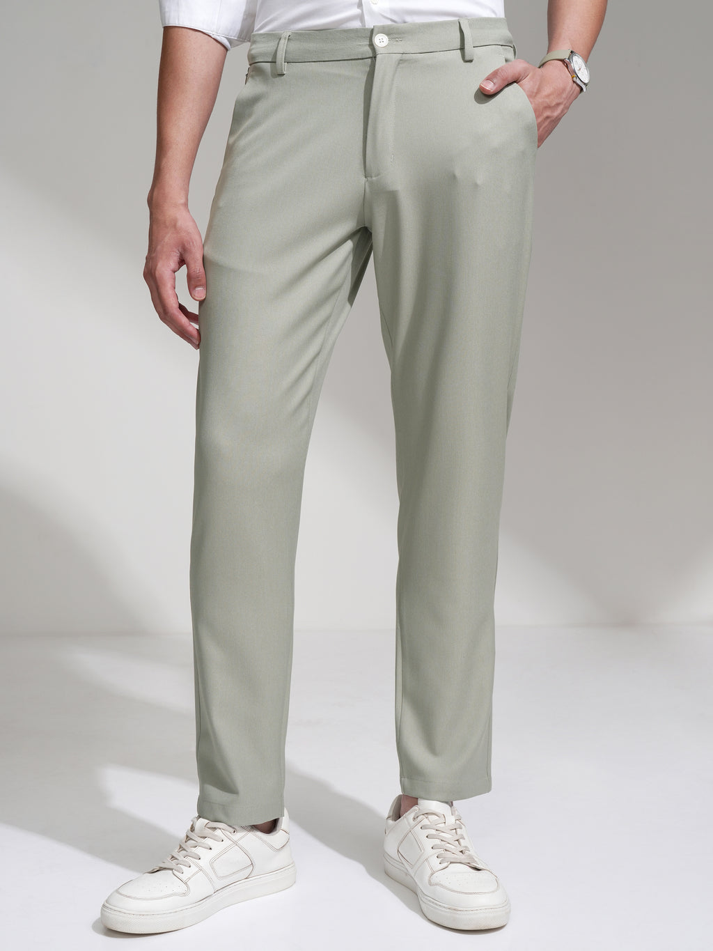 Highlander Men Sea Green Slim Fit Solid Casual Trouser - Sea Green - Image 1